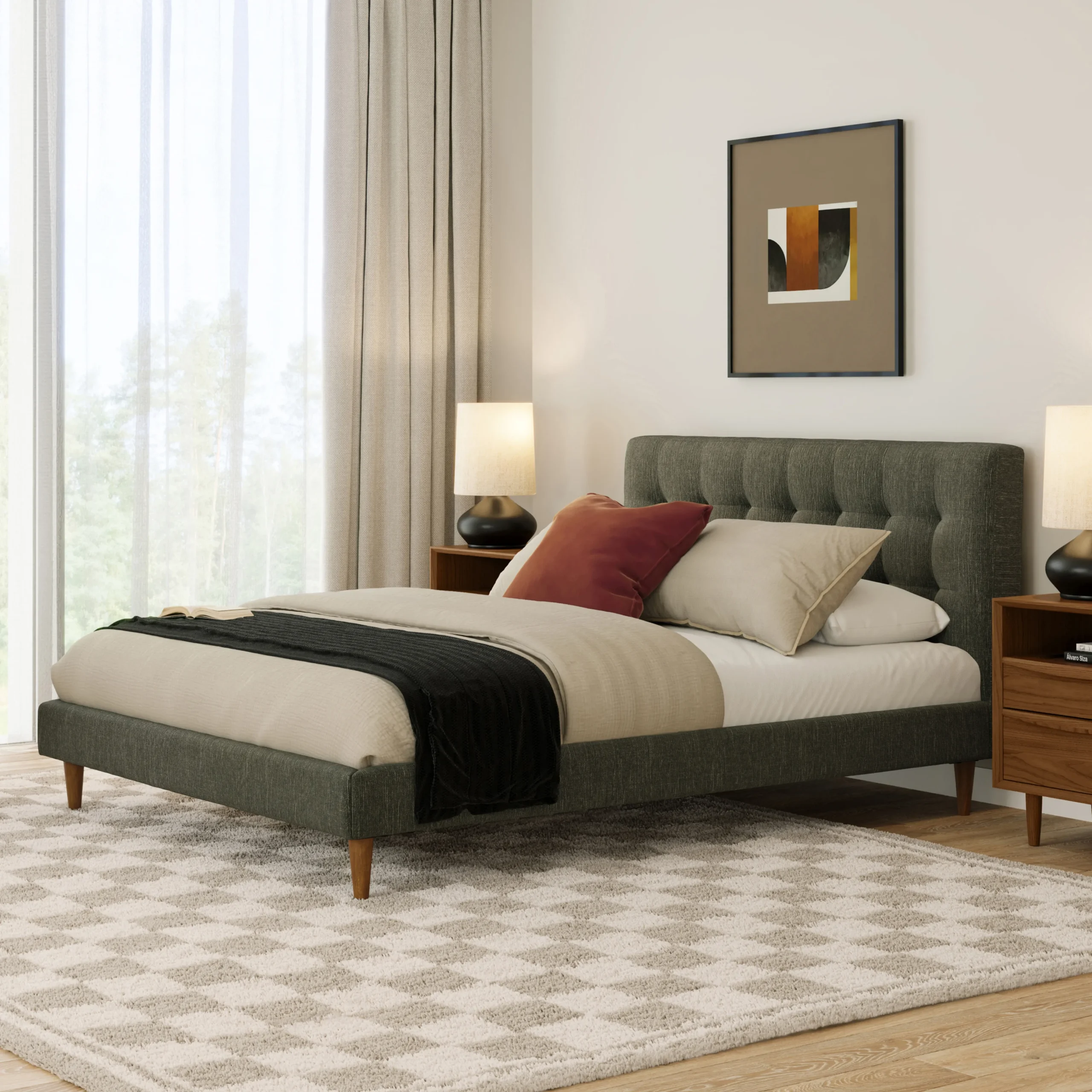 Sven Queen Tufted Bed - Fir Green