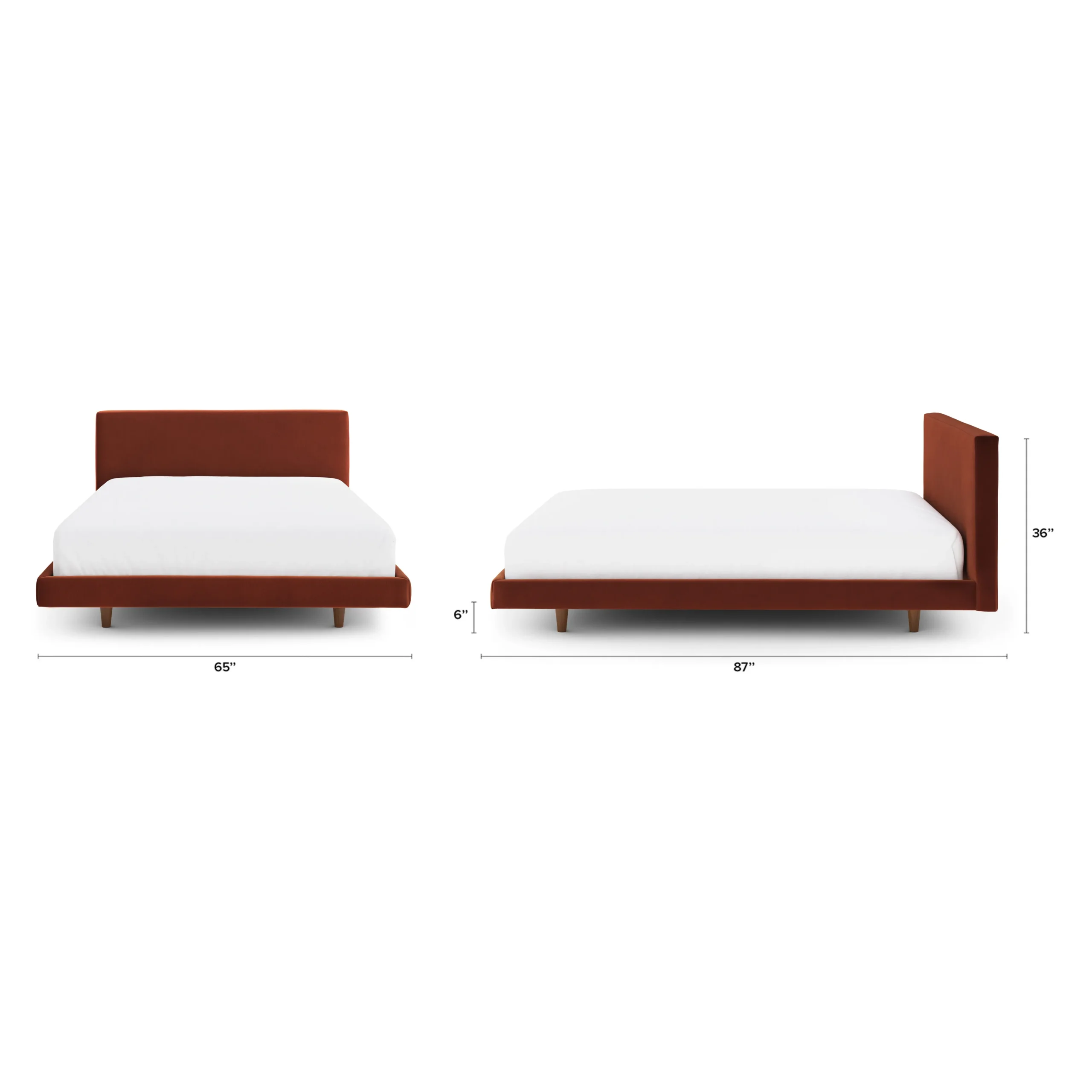 Tessu Queen Low Profile Velvet Bed - Hale Rust - Image 8