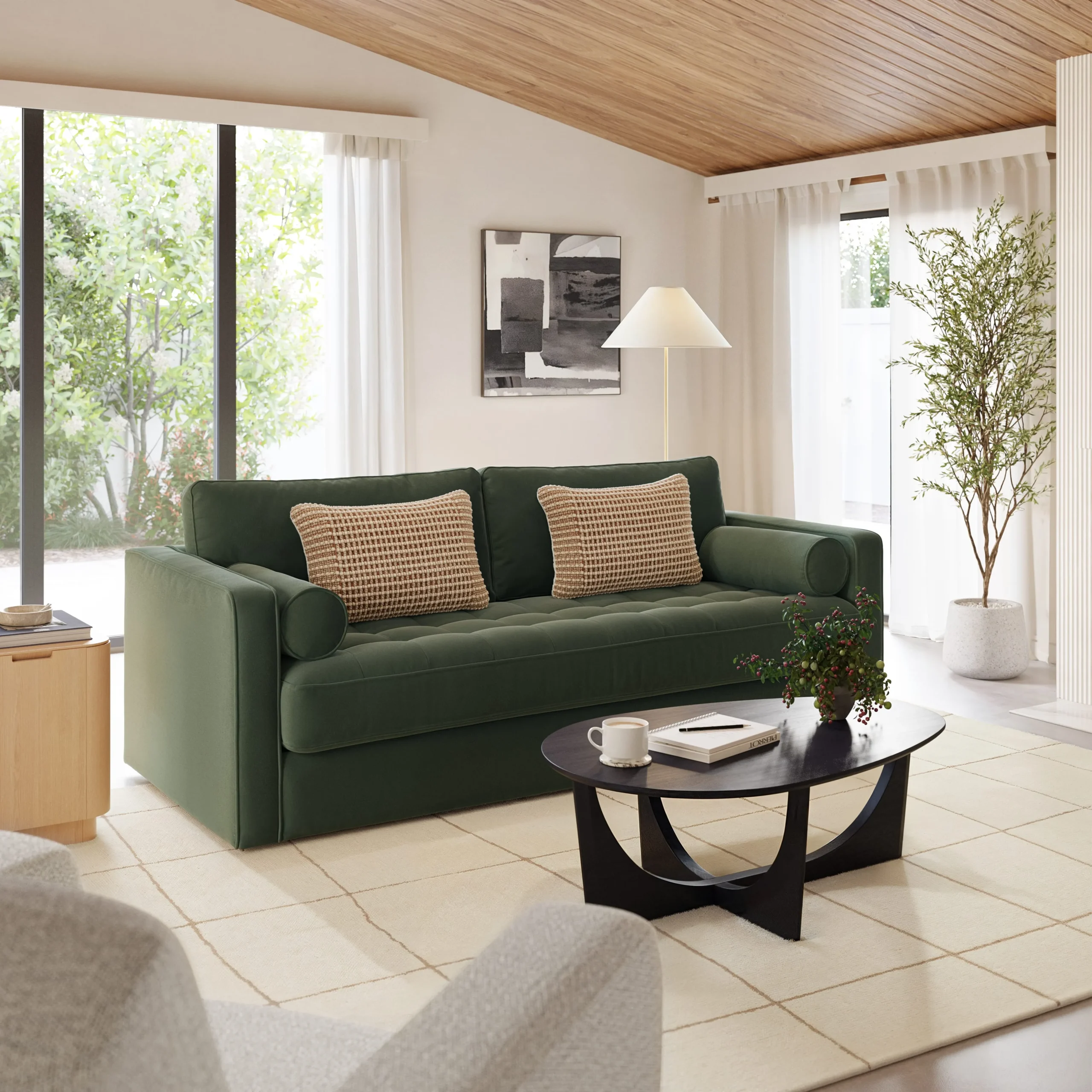 Sven 88_ Grounded Tufted Velvet Sofa - Plush Pacific Green - Image 5