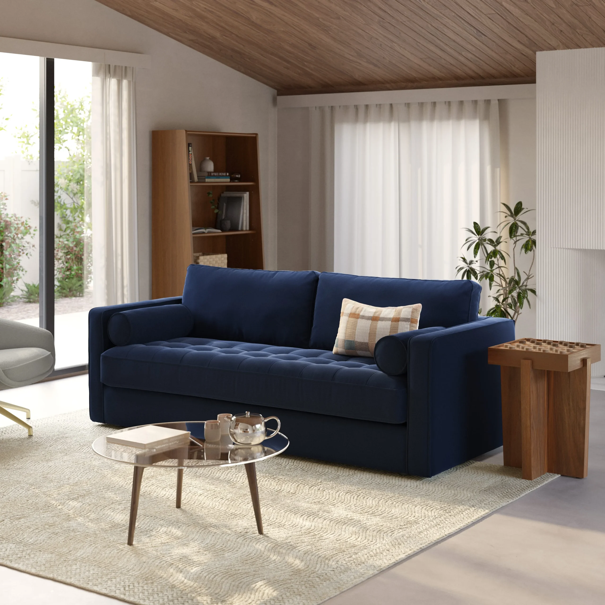 Sven 88_ Grounded Tufted Velvet Sofa - Plush Cascadia Blue - Image 5