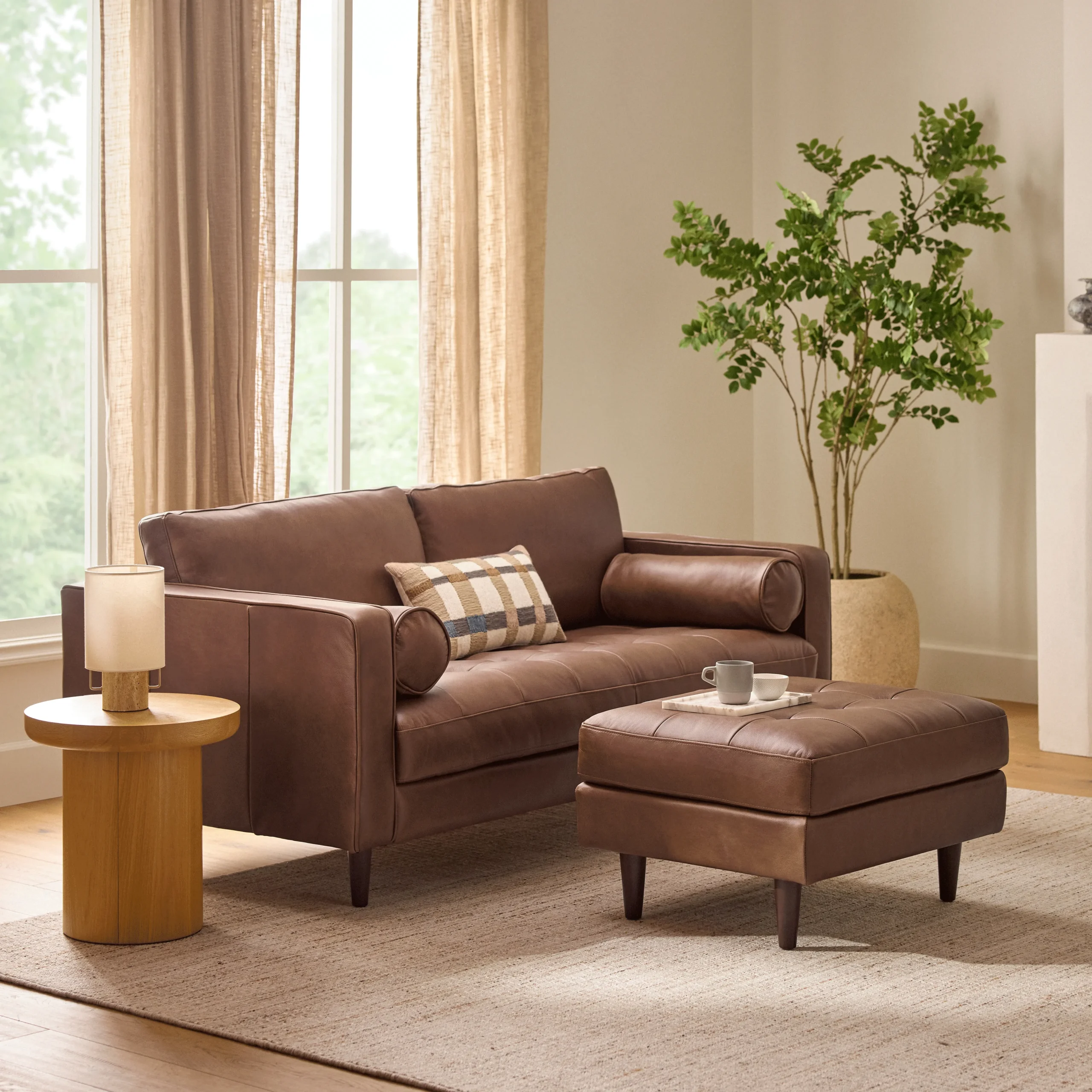 Sven 72_ Tufted Leather Loveseat - Taos Brown