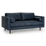 Sven 72_ Tufted Leather Loveseat - Oxford Blue