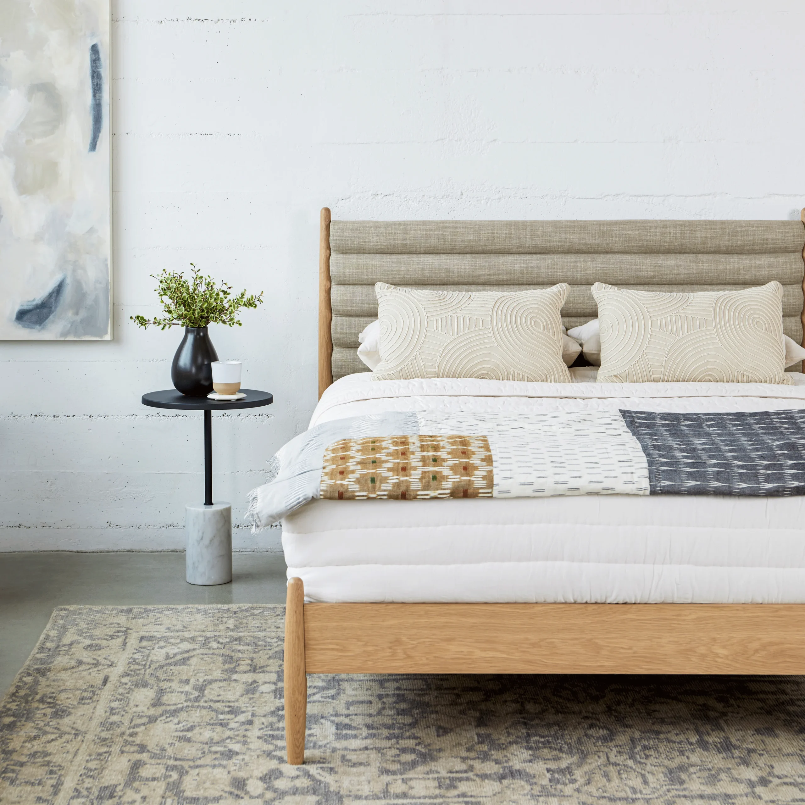 Lenia Queen Upholstered Bed - White Oak and Rain Cloud Gray - Image 3