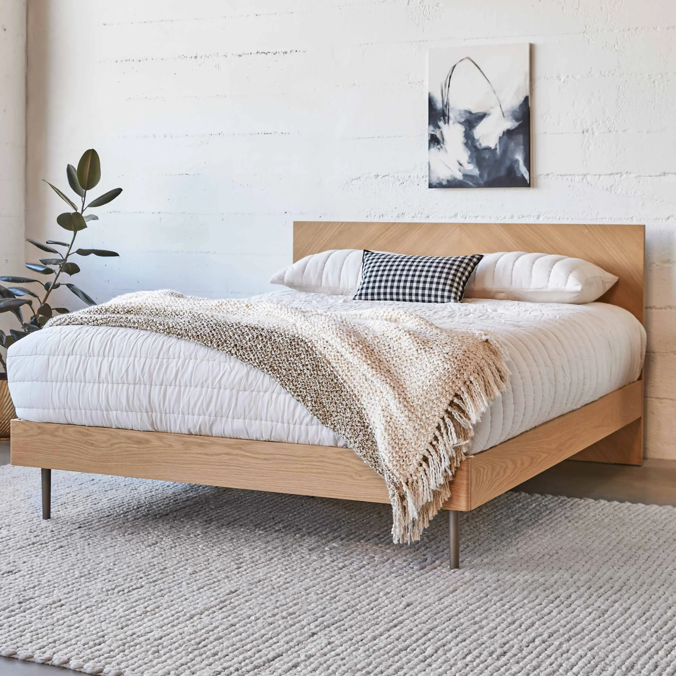 Nera Queen Low Profile Bed - Oak - Image 2