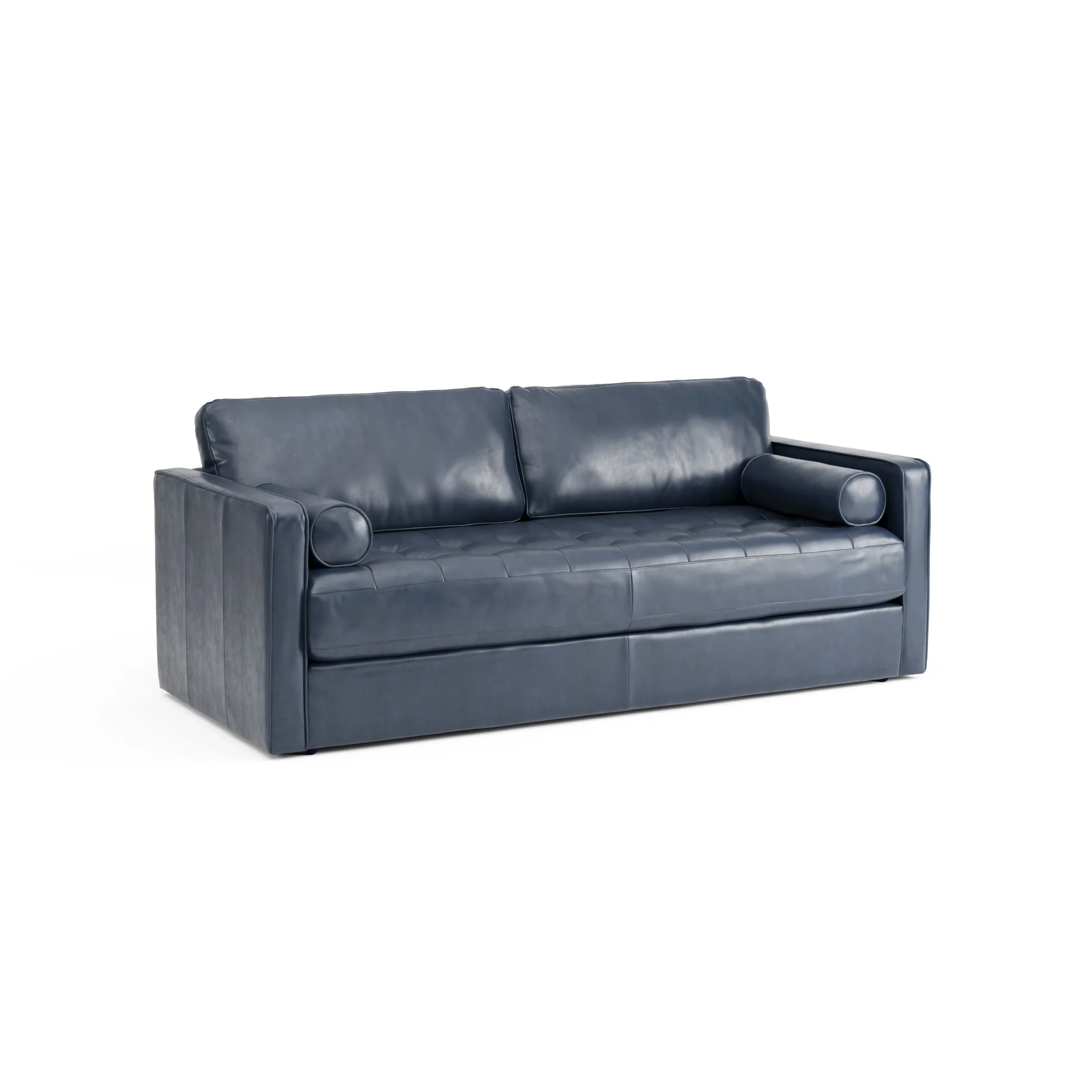 Sven 88_ Tufted Leather Sofa Bed - Oxford Blue - Image 3