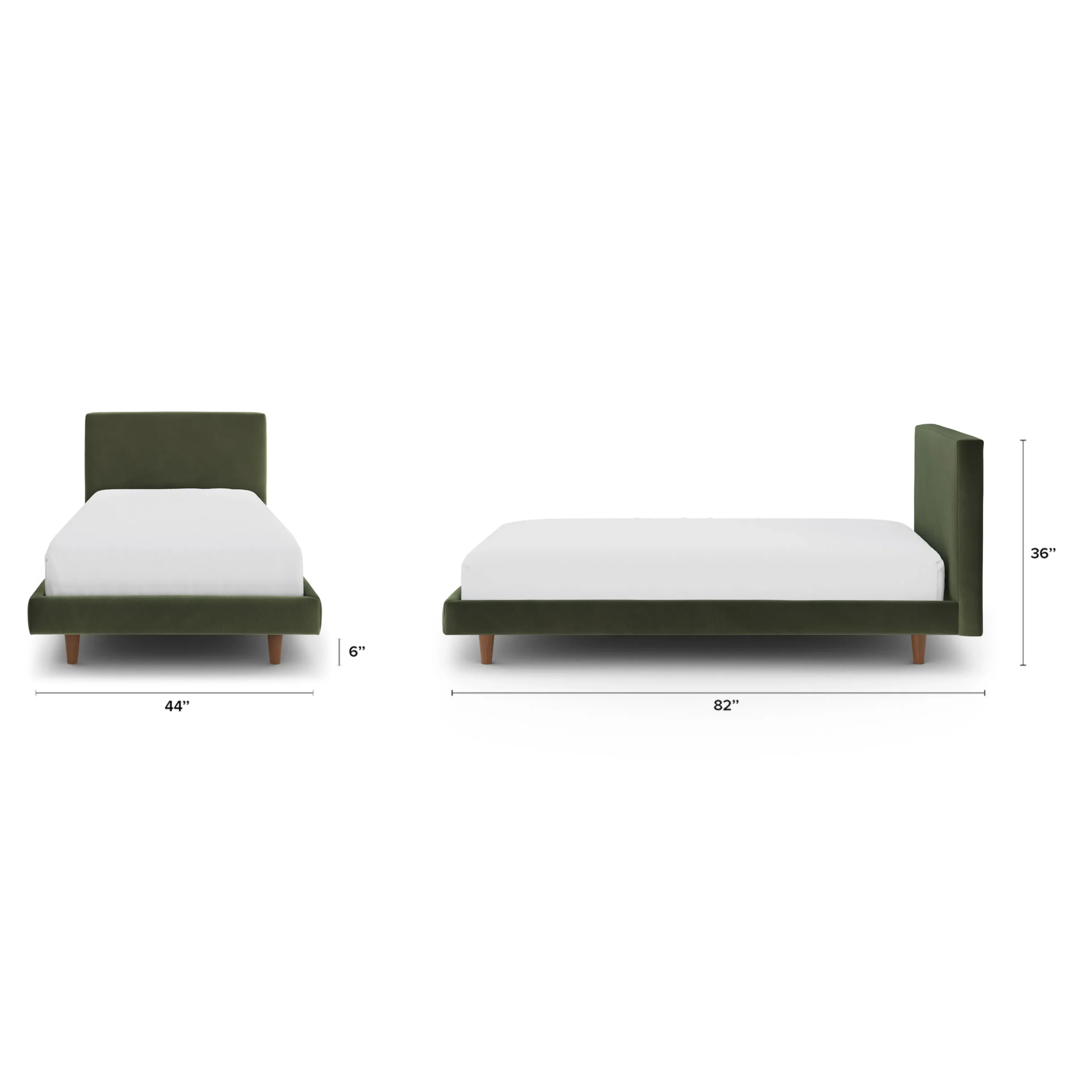 Tessu Twin Low Profile Velvet Bed - Hale Fir Green - Image 4