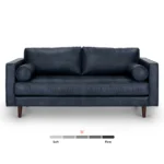 Sven 72_ Tufted Leather Loveseat - Oxford Blue