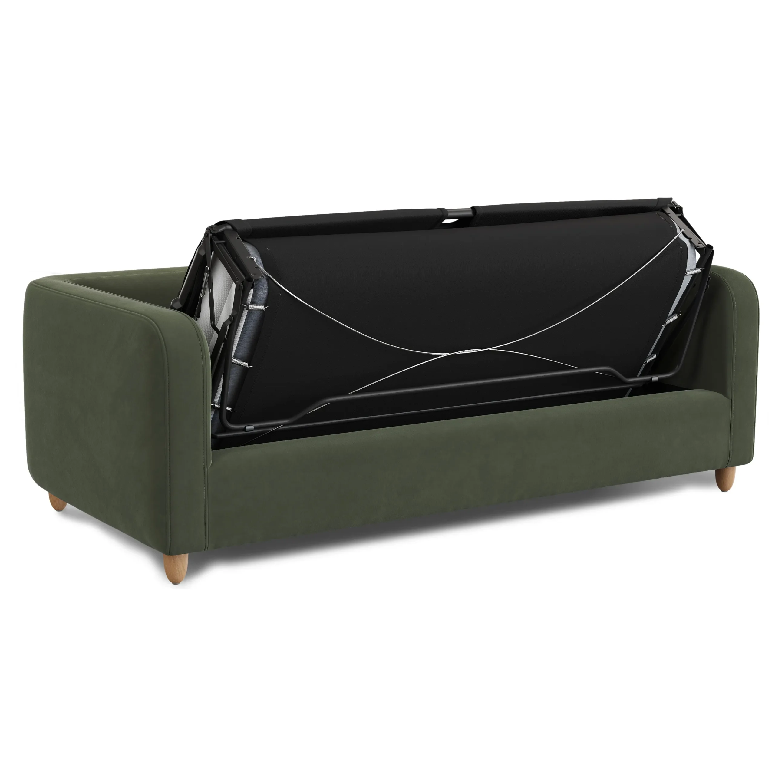 Vati 80_ Velvet Sofa Bed - Natural Oak and Hale Fir Green - Image 4