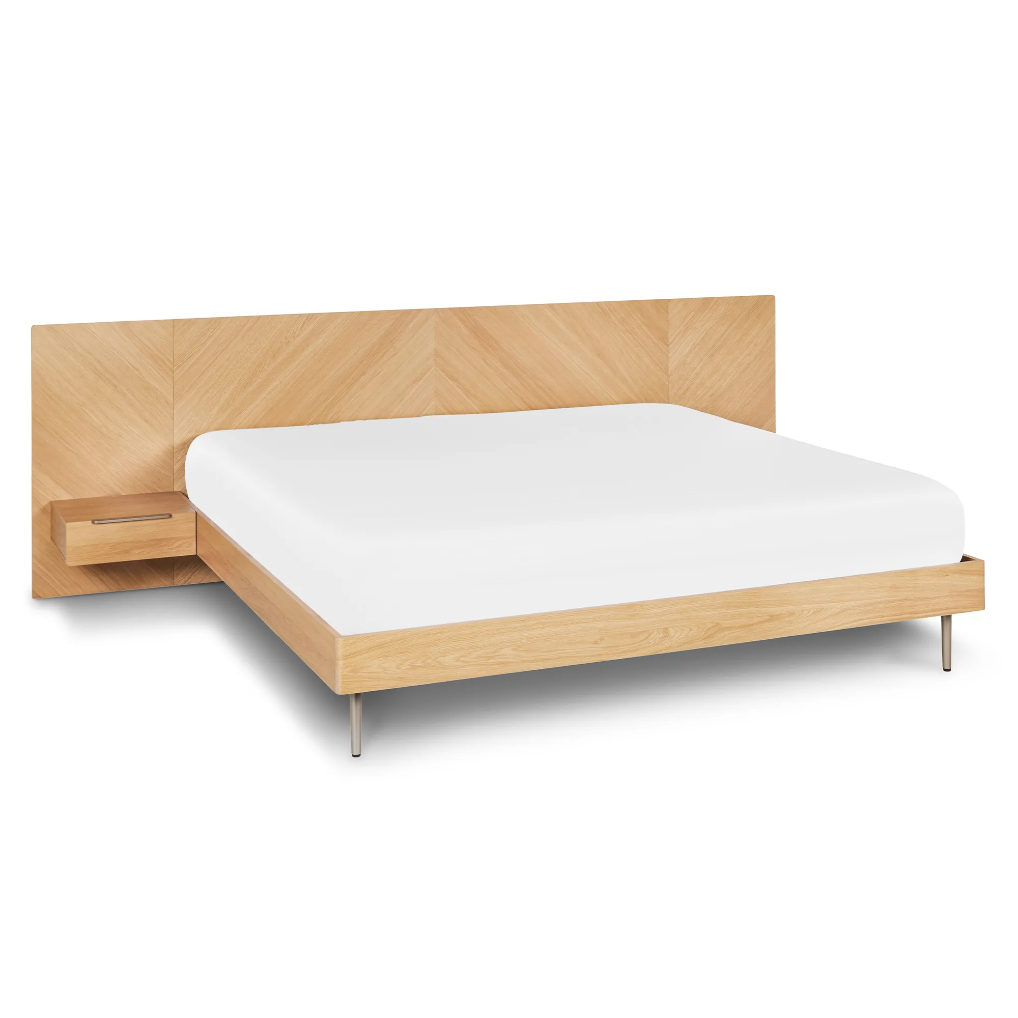 Nera King Low Profile Bed with Nightstands Set - Oak - Image 3