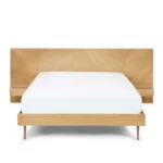 Nera Queen Low Profile Bed with Nightstands Set - Oak