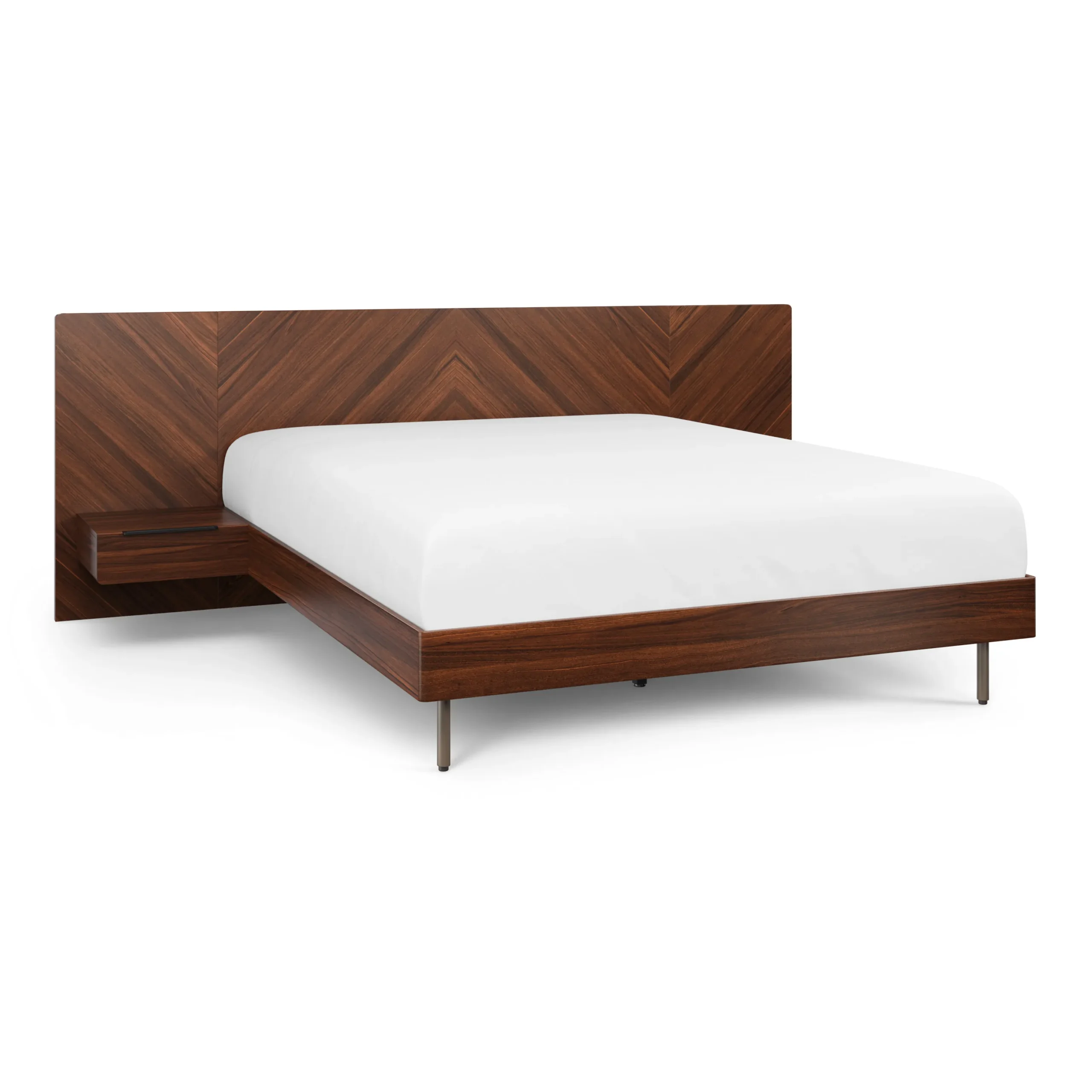 Nera Queen Low Profile Bed with Nightstands Set - Walnut - Image 4