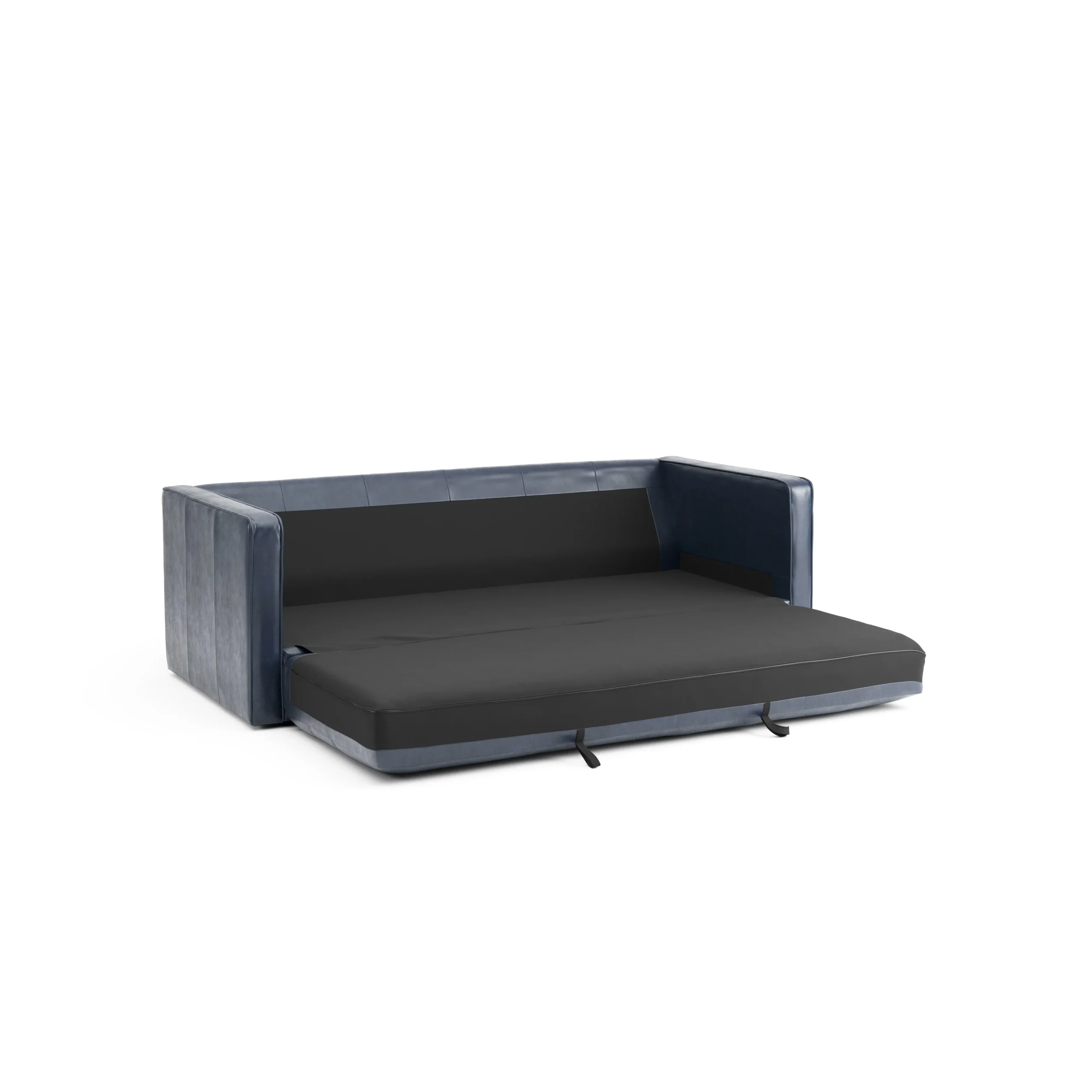 Sven 88_ Tufted Leather Sofa Bed - Oxford Blue - Image 4
