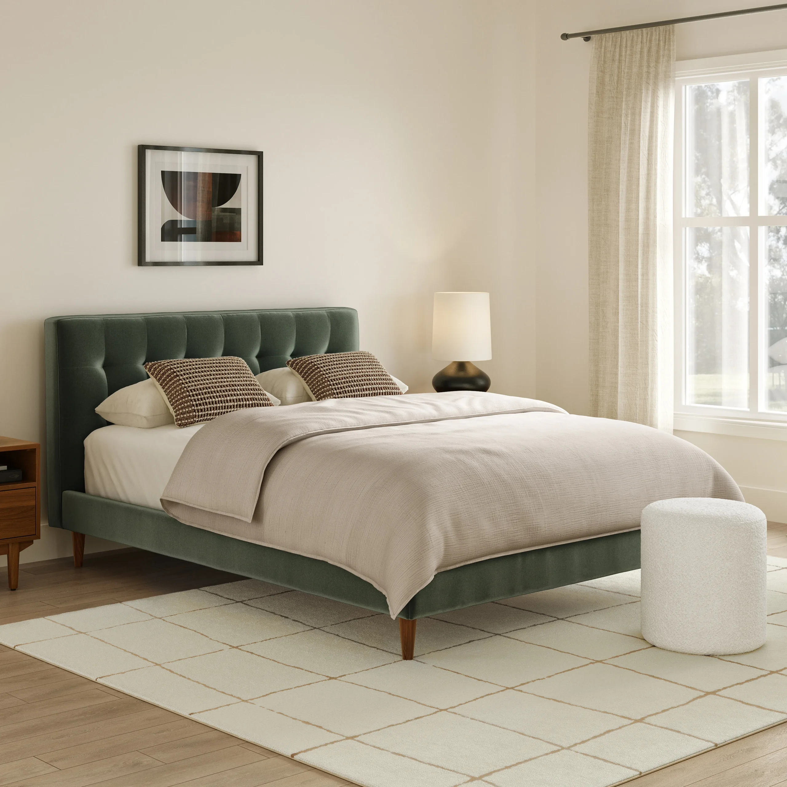 Sven Queen Tufted Velvet Bed - Plush Pacific Green - Image 11