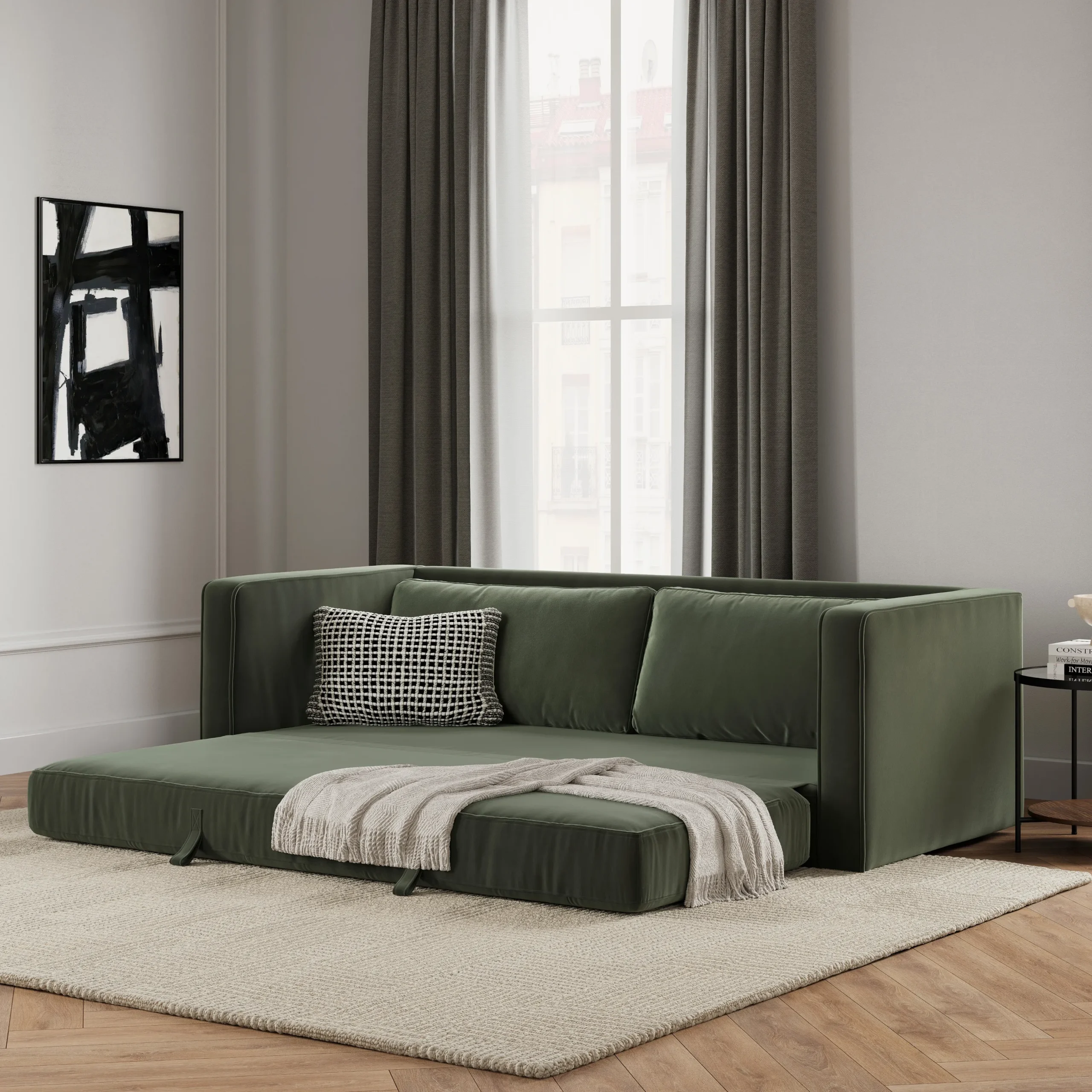 Sven 88_ Tufted Velvet Sofa Bed - Plush Pacific Green - Image 2