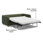 Vati 80_ Velvet Sofa Bed - Natural Oak and Hale Fir Green