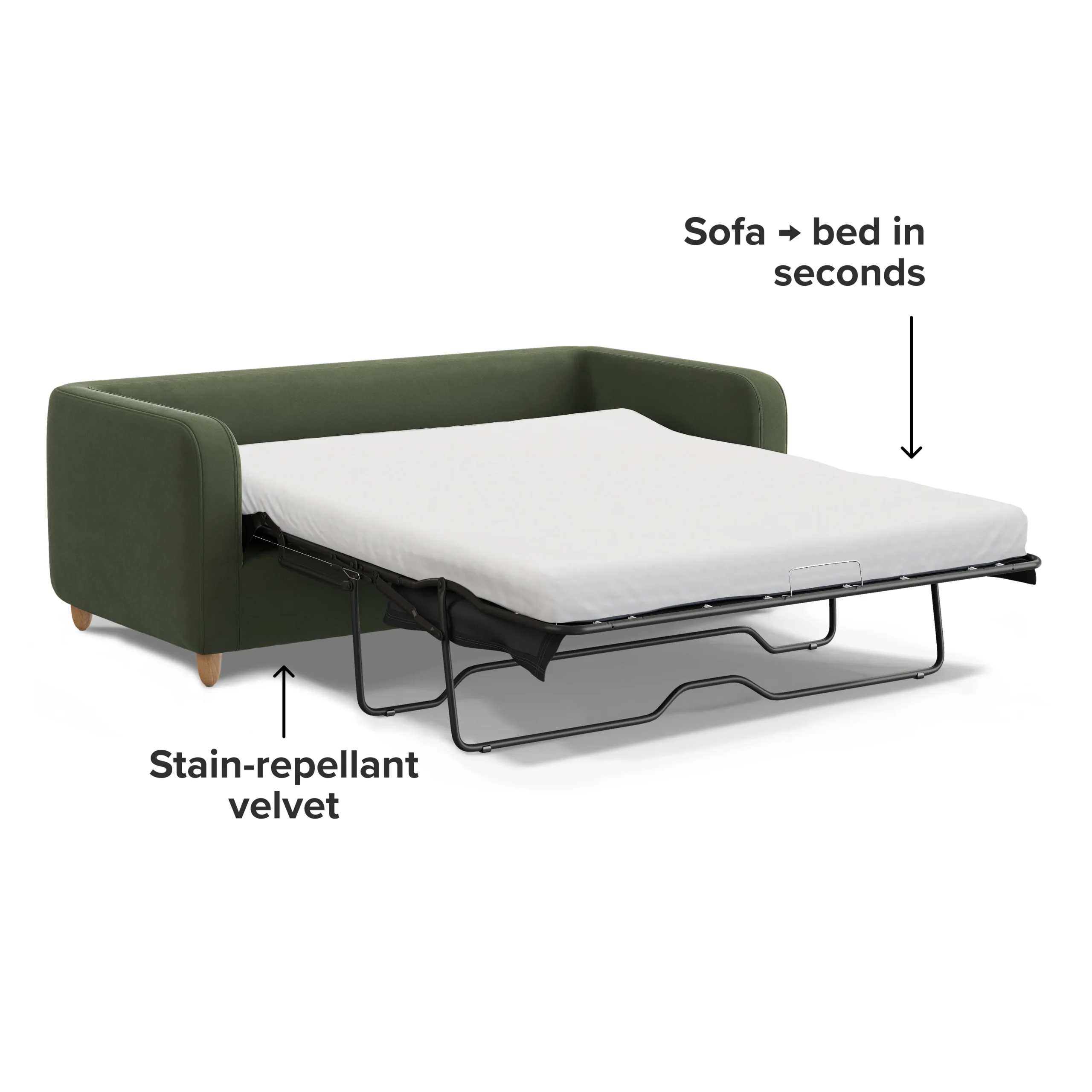 Vati 80_ Velvet Sofa Bed - Natural Oak and Hale Fir Green - Image 5
