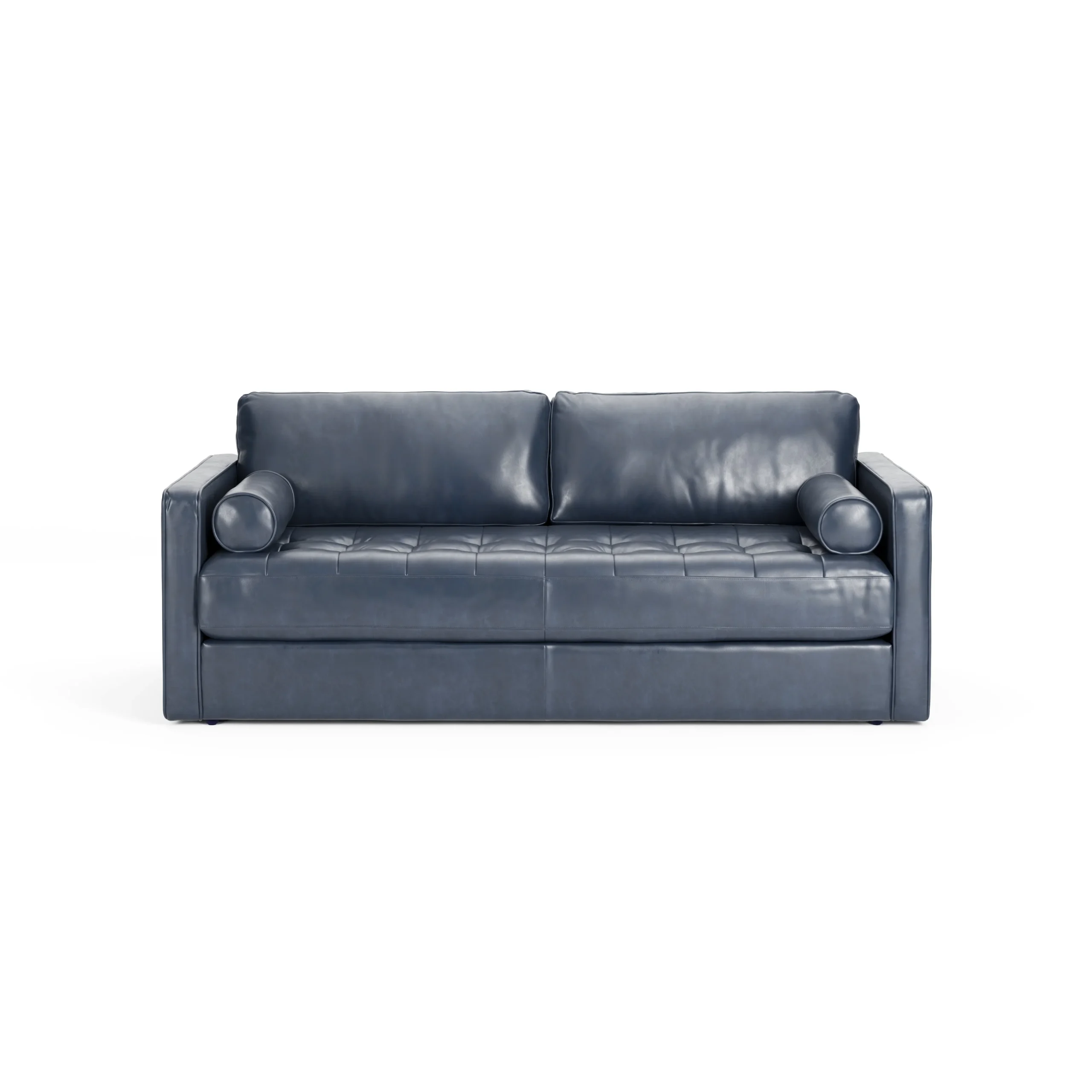 Sven 88_ Tufted Leather Sofa Bed - Oxford Blue - Image 5