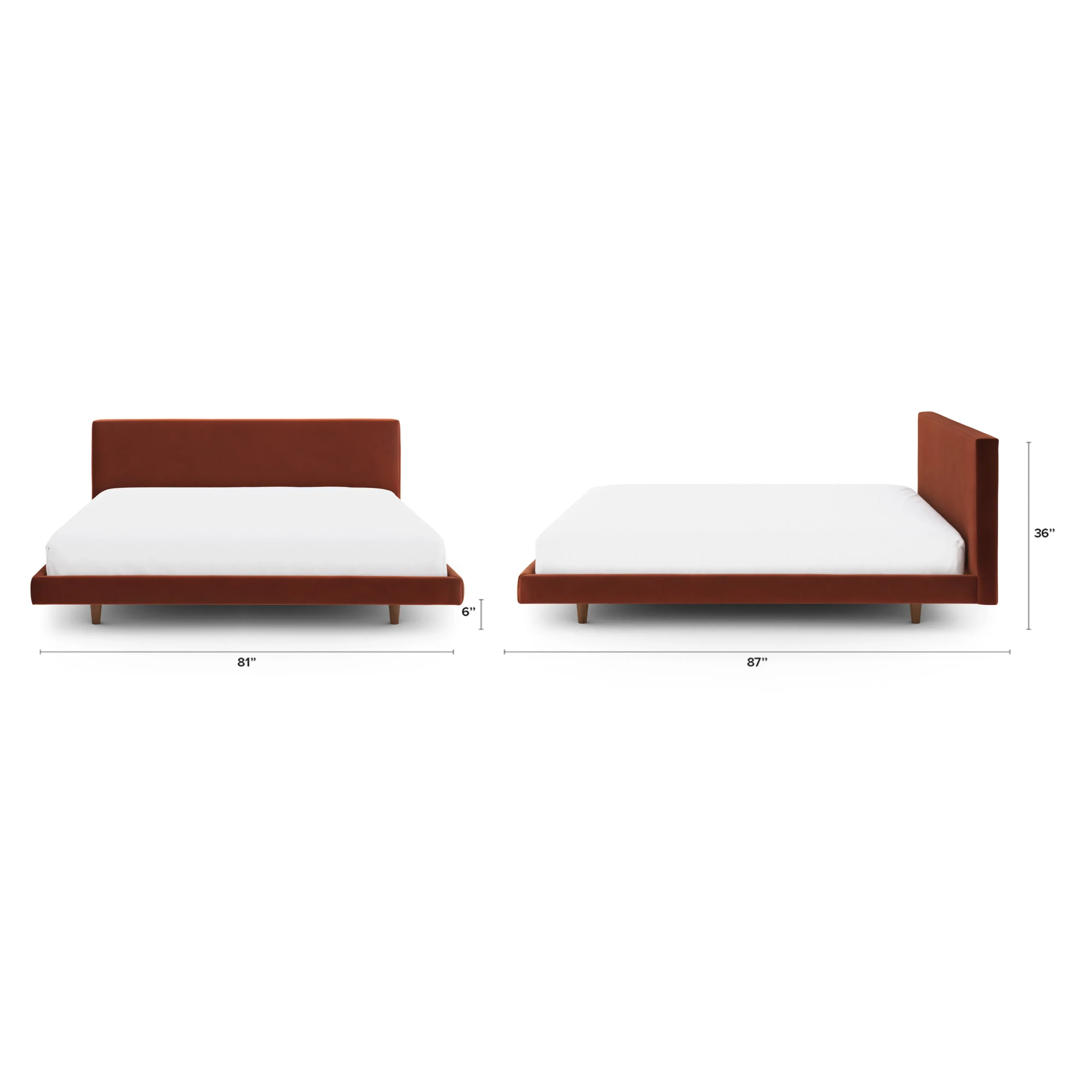 Tessu King Low Profile Velvet Bed - Hale Rust - Image 7