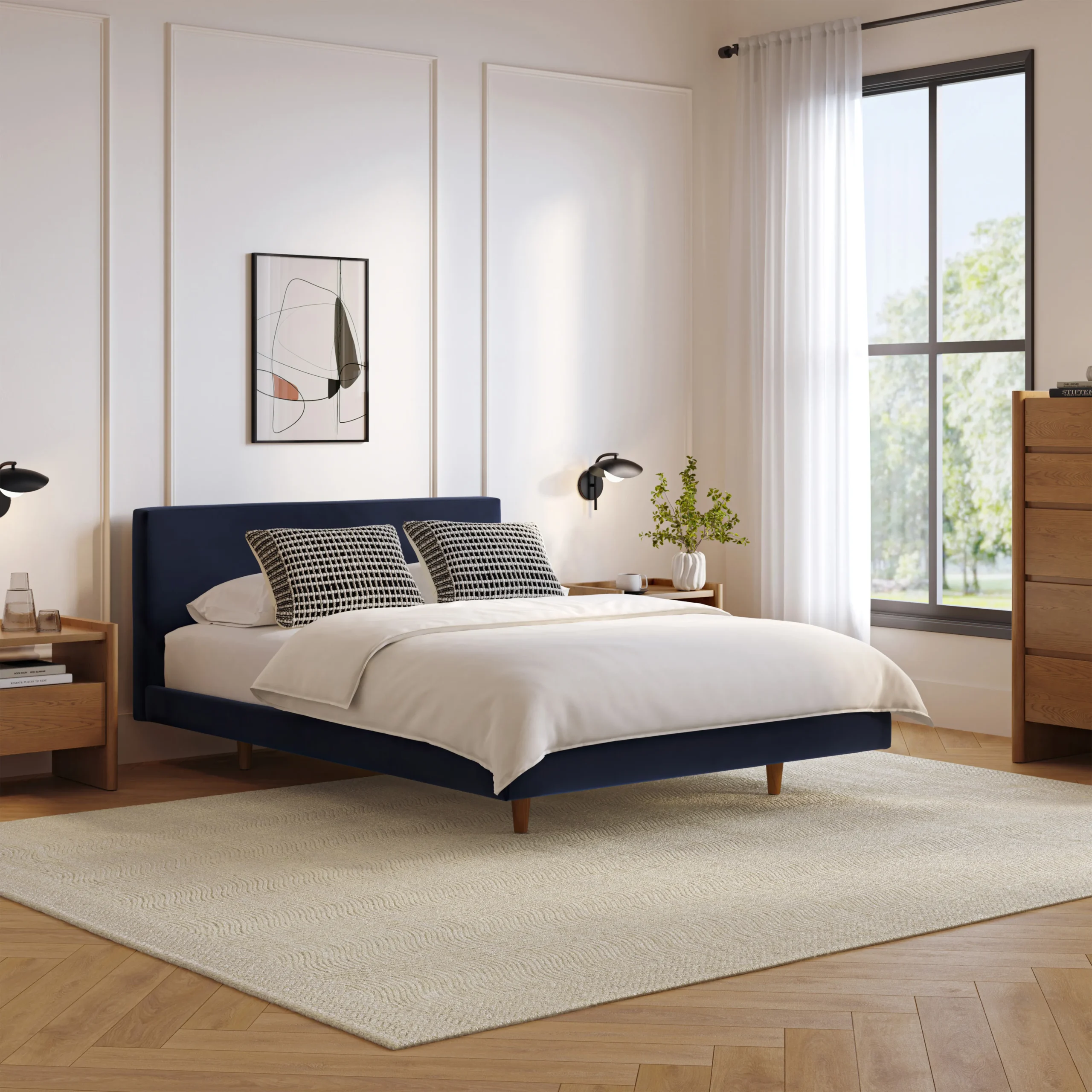 Tessu Queen Low Profile Velvet Bed - Hale Ink