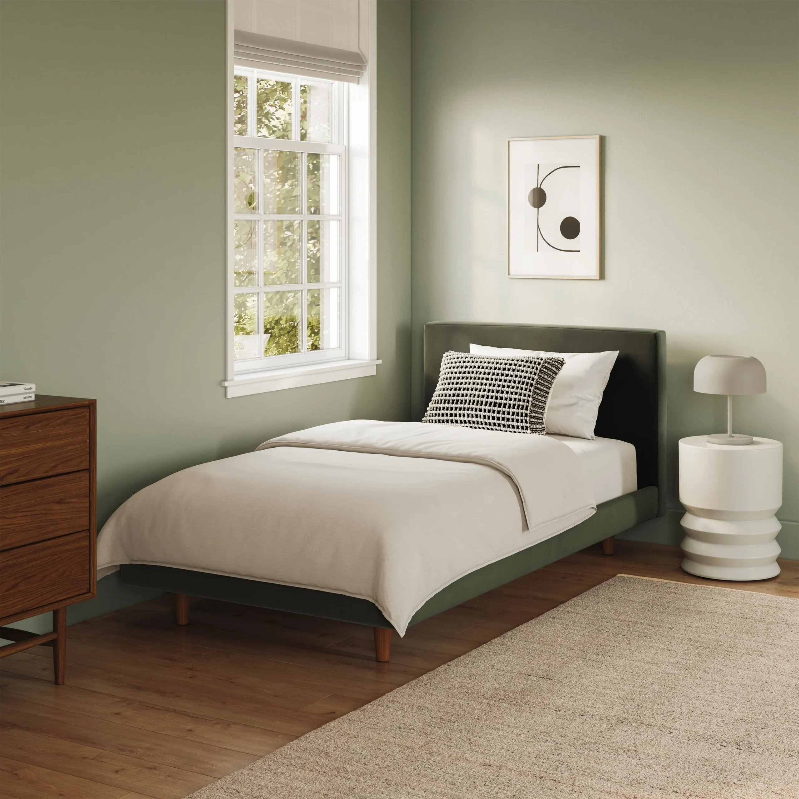 Tessu Twin Low Profile Velvet Bed - Hale Fir Green