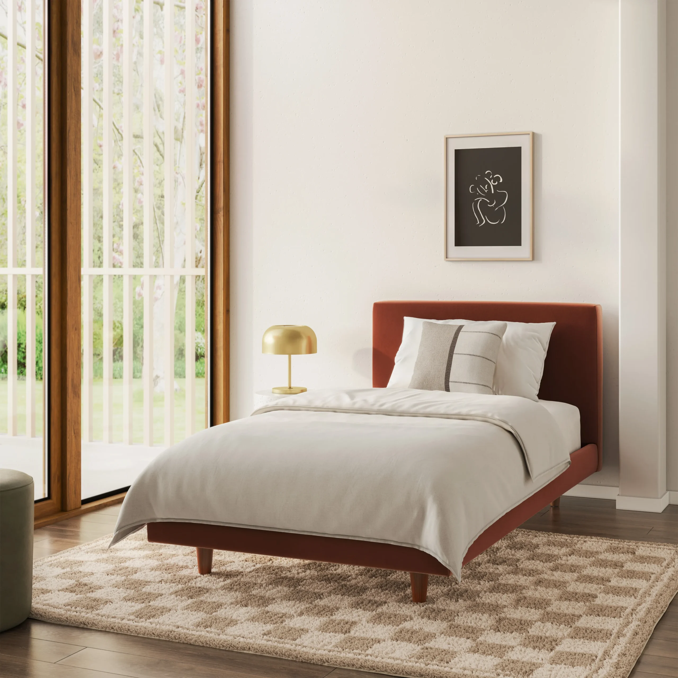 Tessu Twin Low Profile Velvet Bed - Hale Rust