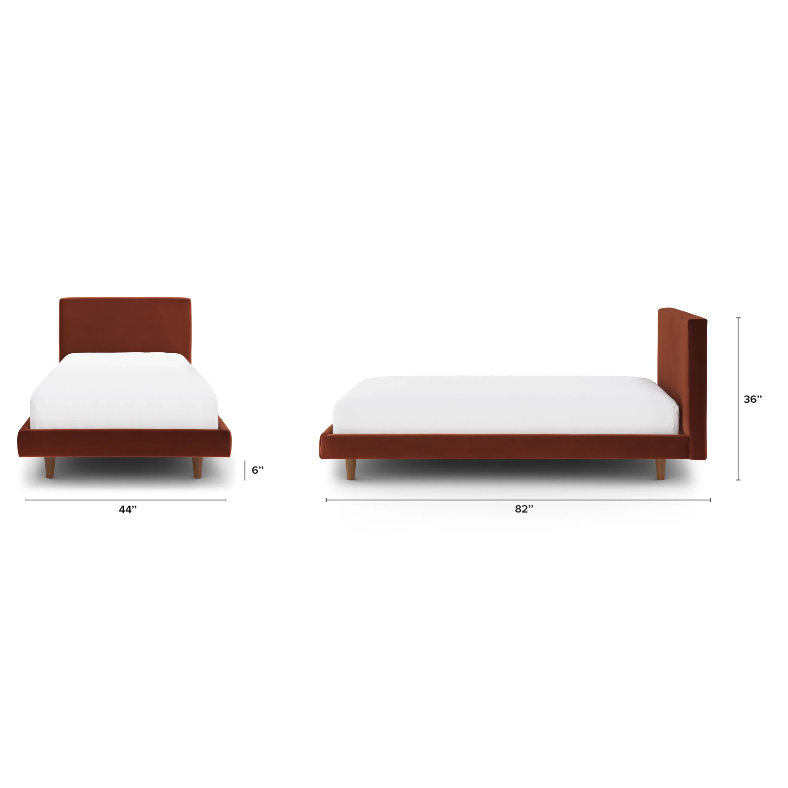 Tessu Twin Low Profile Velvet Bed - Hale Rust - Image 7