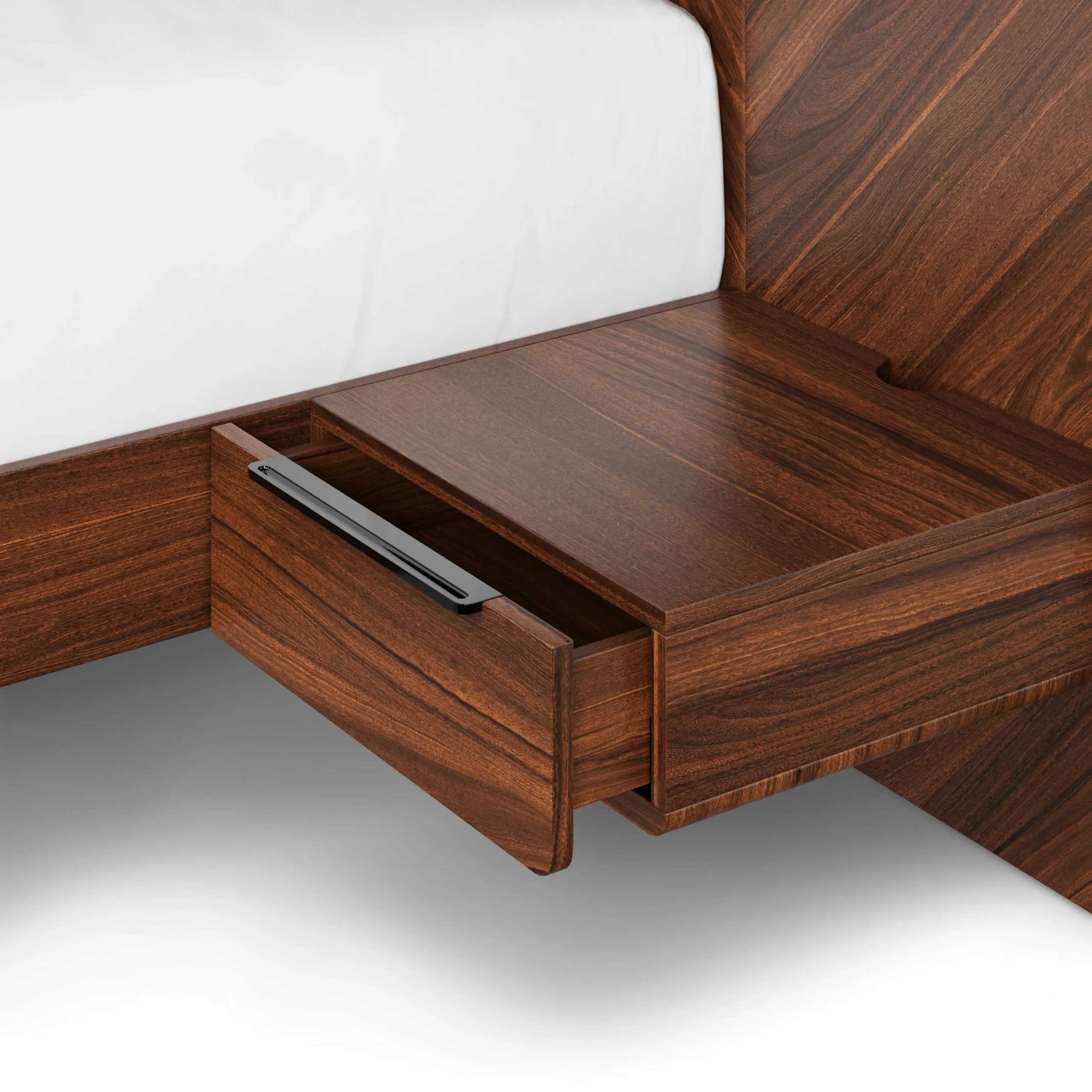 Nera Queen Low Profile Bed with Nightstands Set - Walnut - Image 16