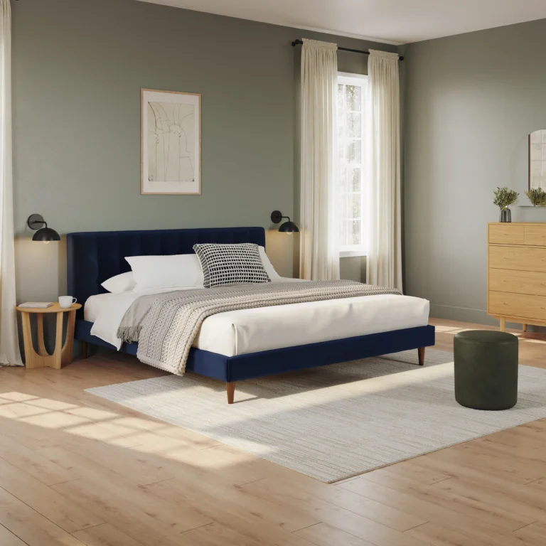Sven Queen Tufted Velvet Bed - Plush Cascadia Blue