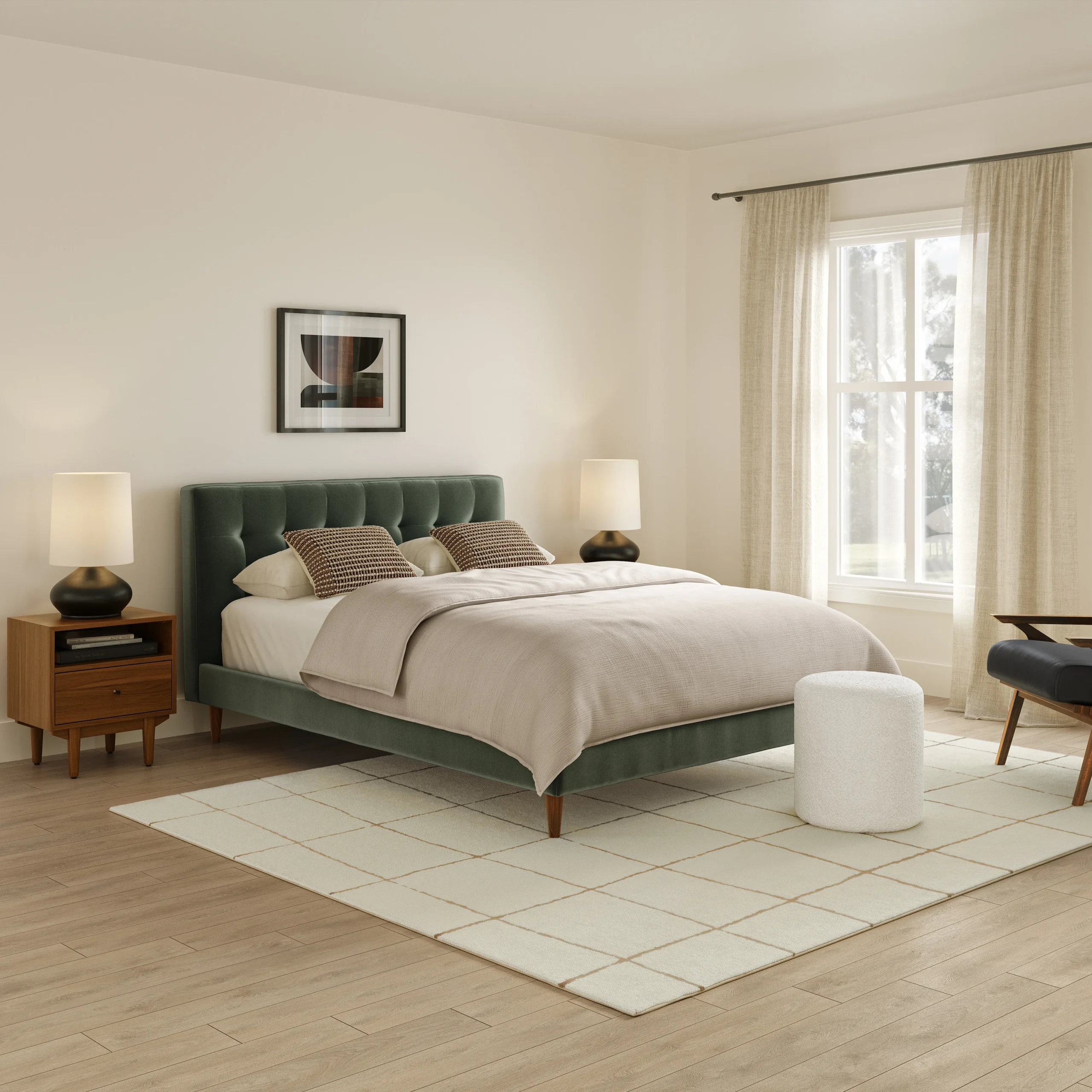 Sven Queen Tufted Velvet Bed - Plush Pacific Green