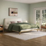 Rosin Queen Upholstered Bed - Natural Oak and Sand Ivory