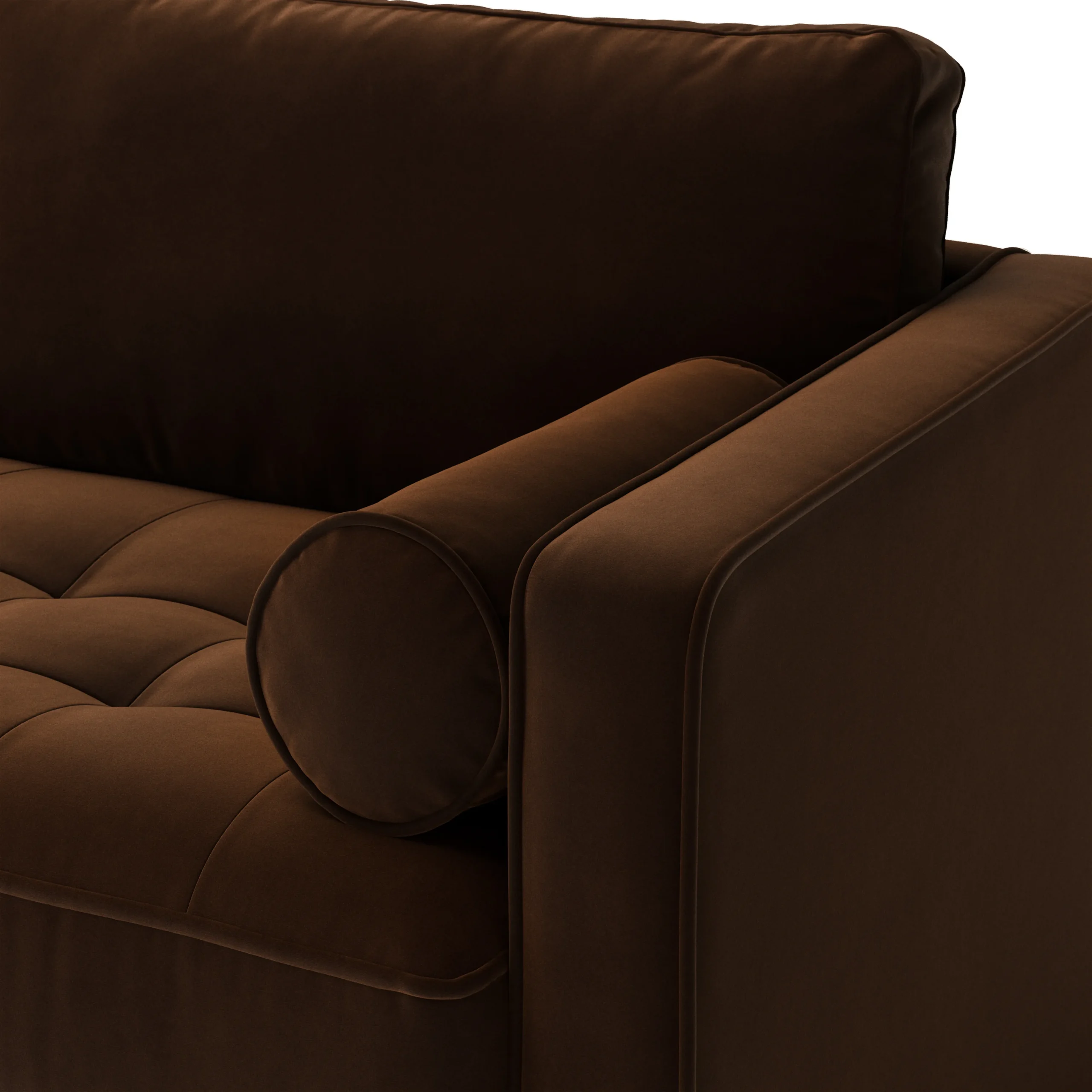 Sven 88_ Grounded Tufted Velvet Sofa - Plush Pacific Brown - Image 7