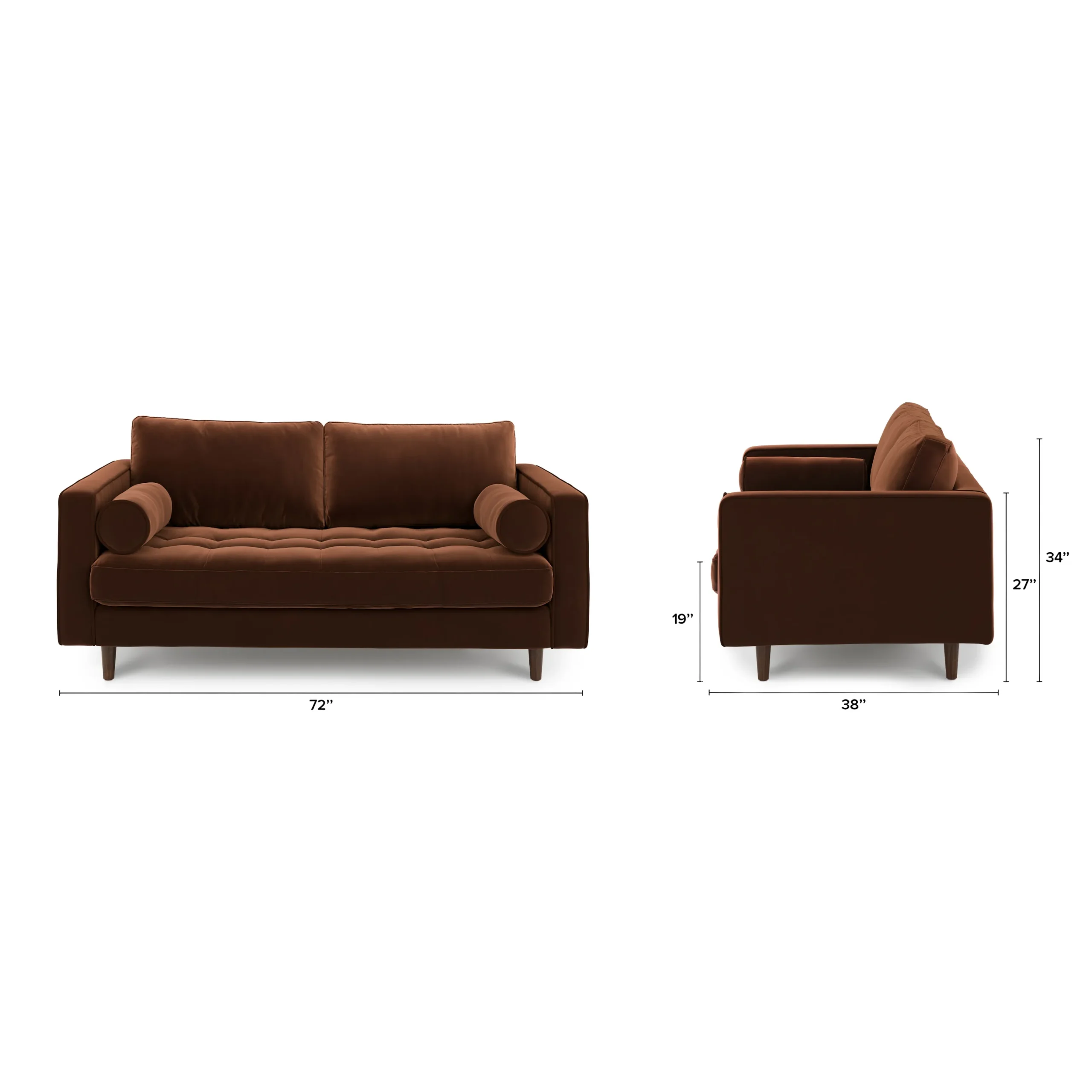 Sven 72_ Tufted Velvet Loveseat - Plush Pacific Brown - Image 6