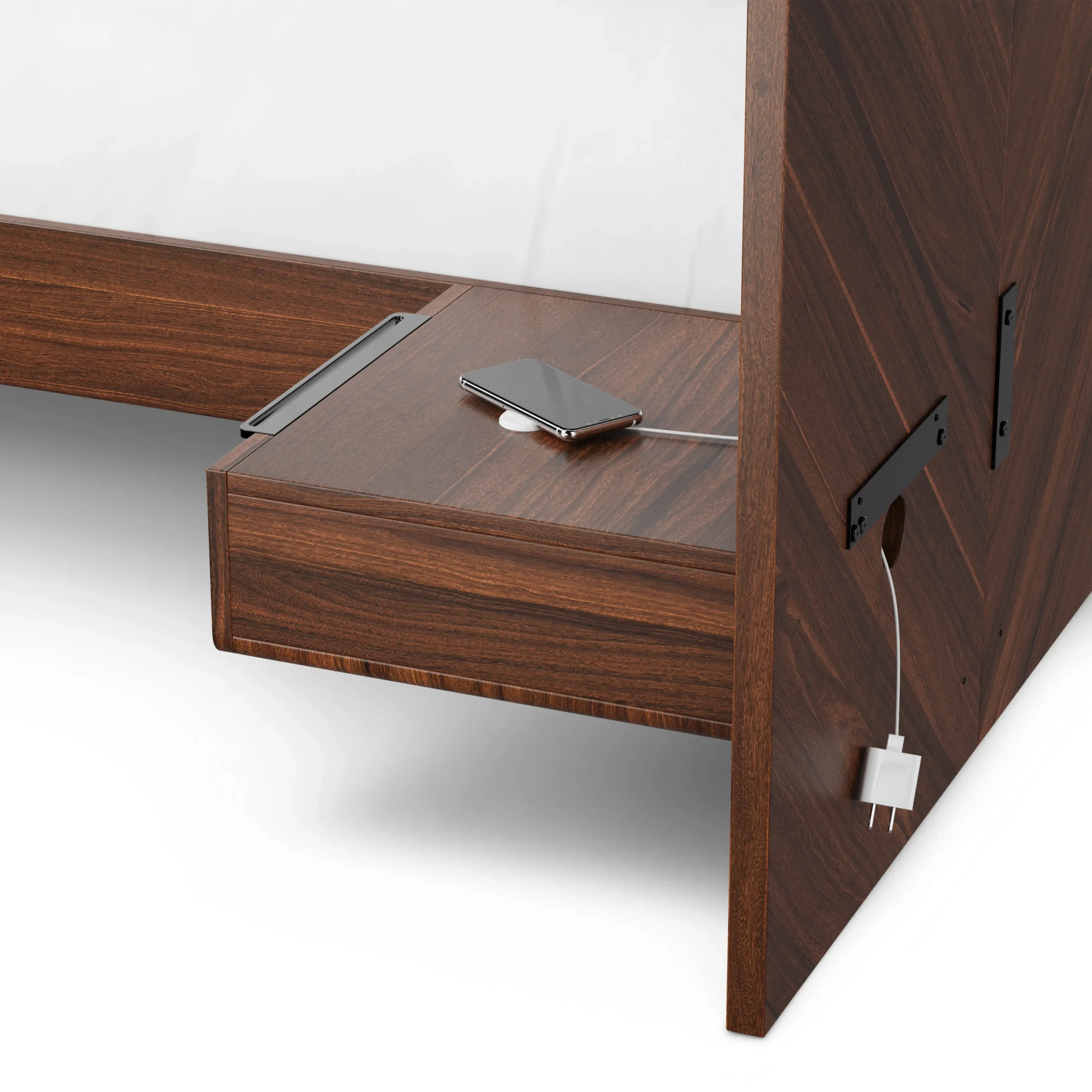 Nera Queen Low Profile Bed with Nightstands Set - Walnut - Image 14