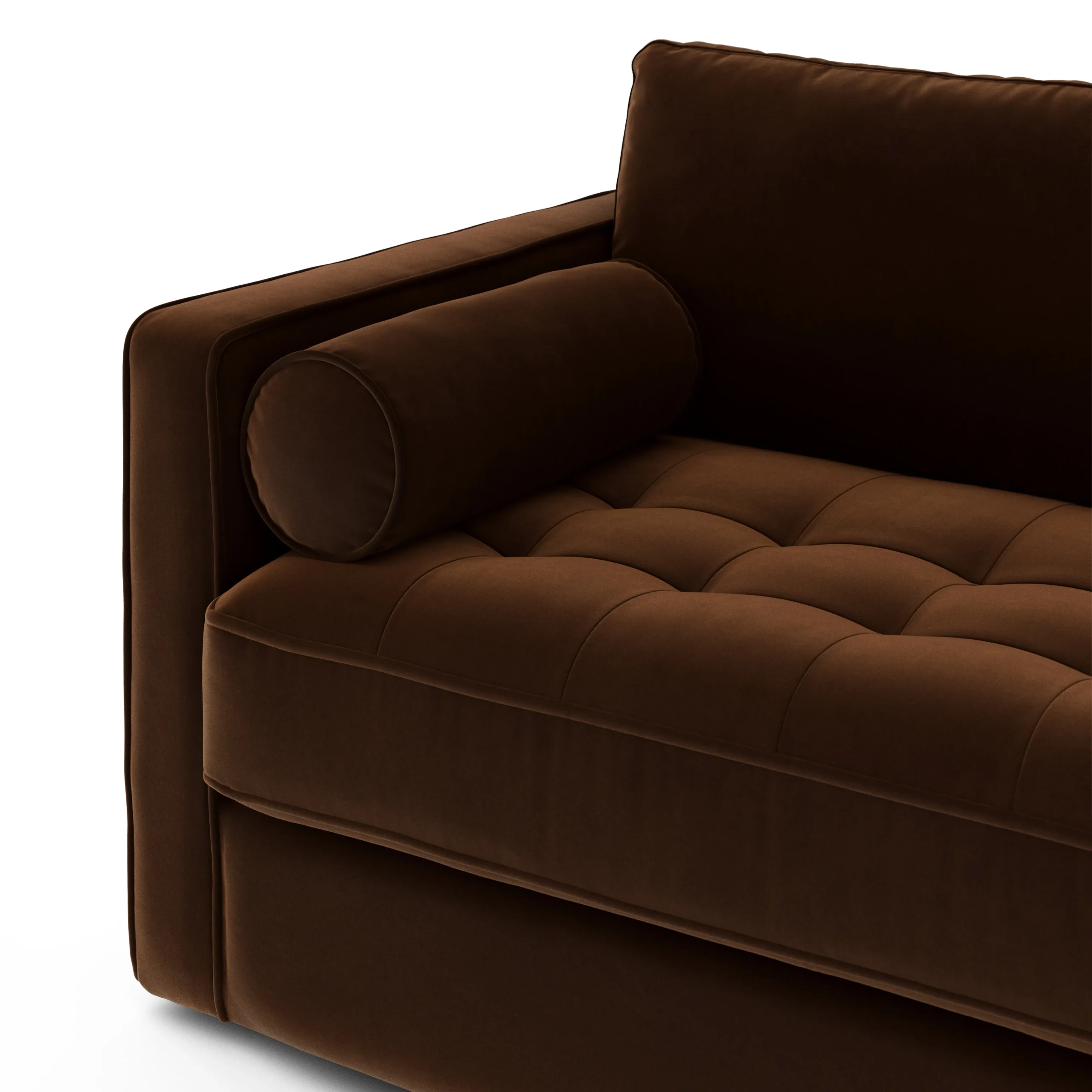 Sven 88_ Grounded Tufted Velvet Sofa - Plush Pacific Brown - Image 3