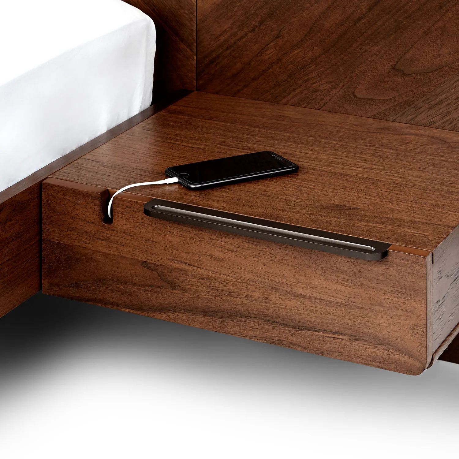 Nera California King Low Profile Bed with Nightstands Set - Walnut - Image 15