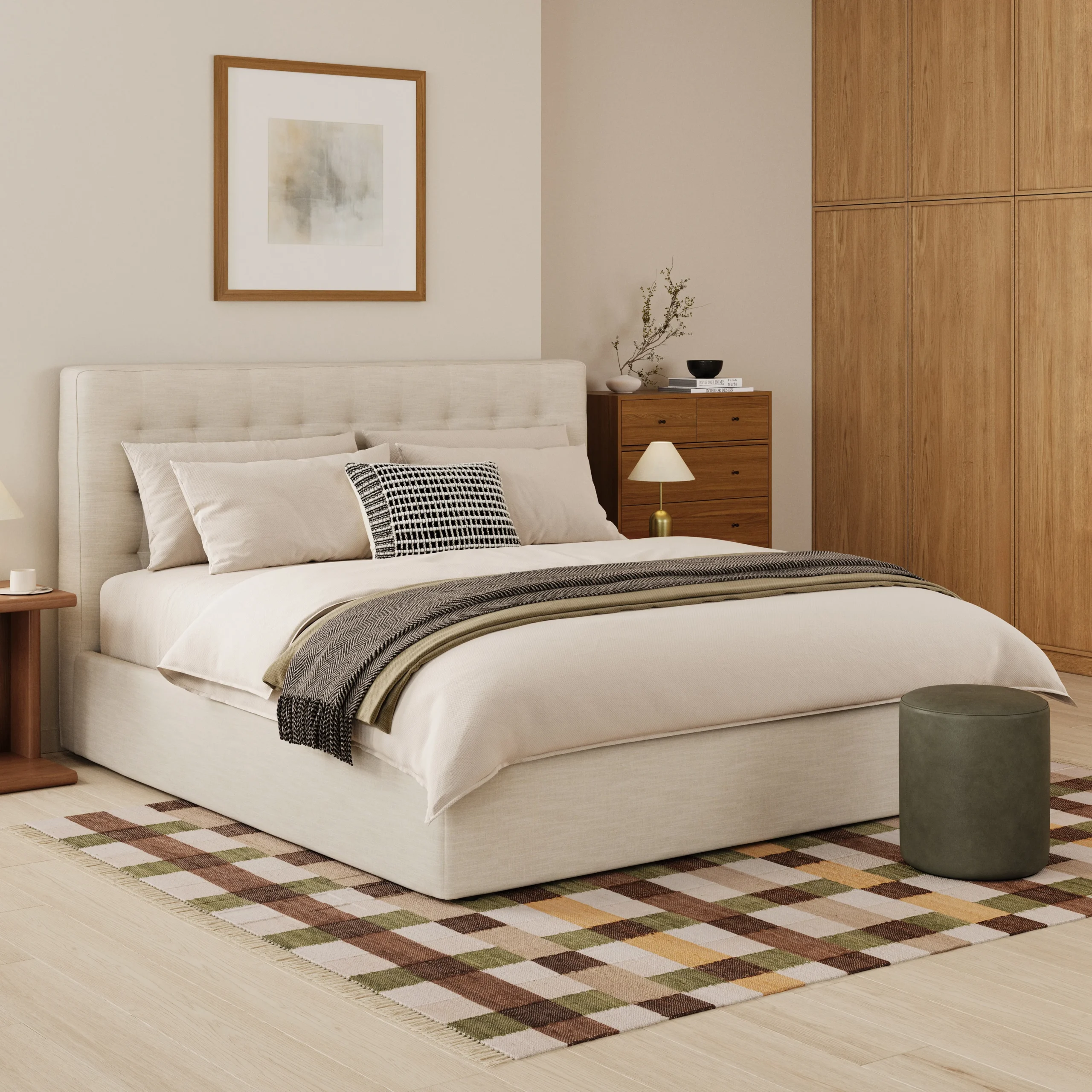 Sven King Tufted Storage Bed - Biscuit Cream