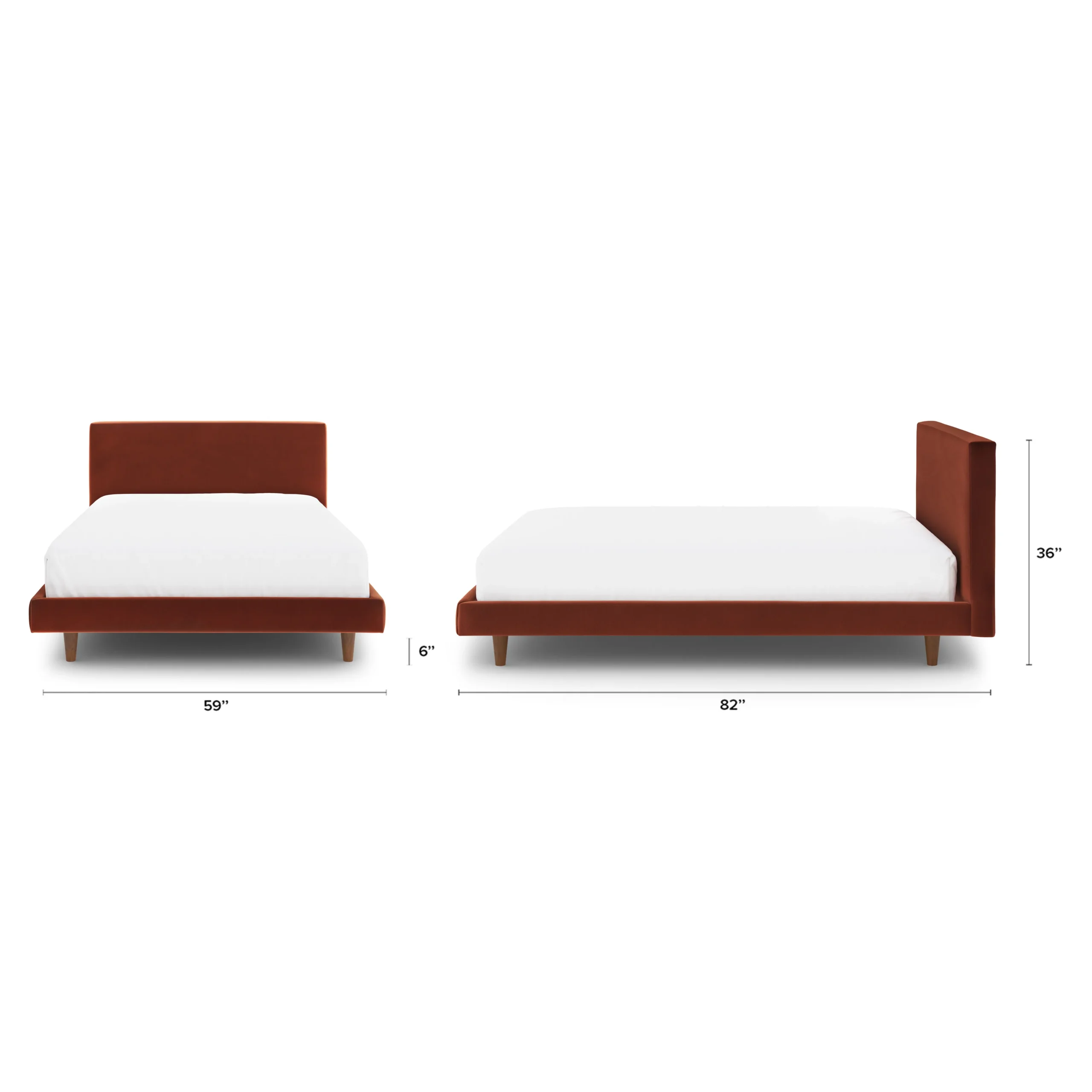 Tessu Full Low Profile Velvet Bed - Hale Rust - Image 3
