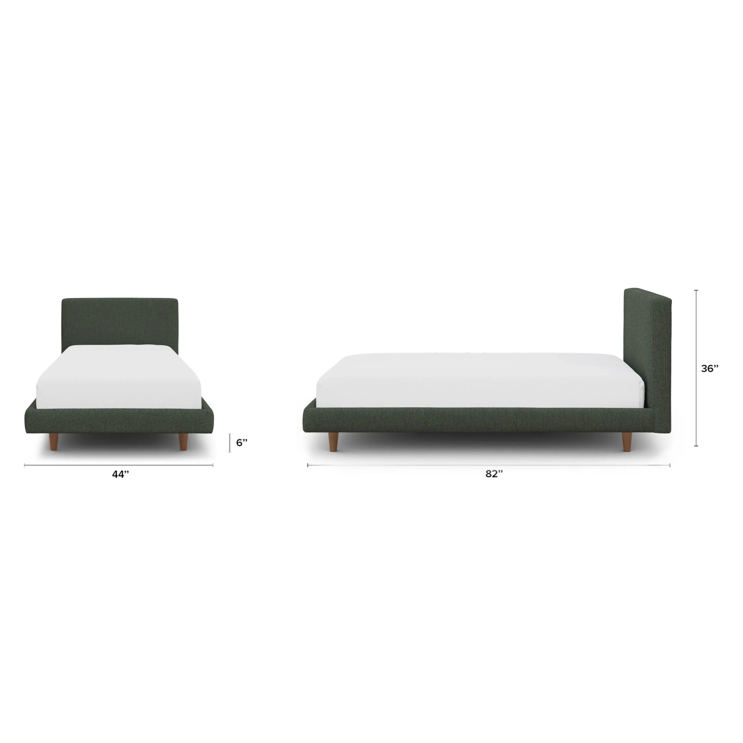 Tessu Twin Low Profile Upholstered Bed - Green Wool Bouclé - Image 2