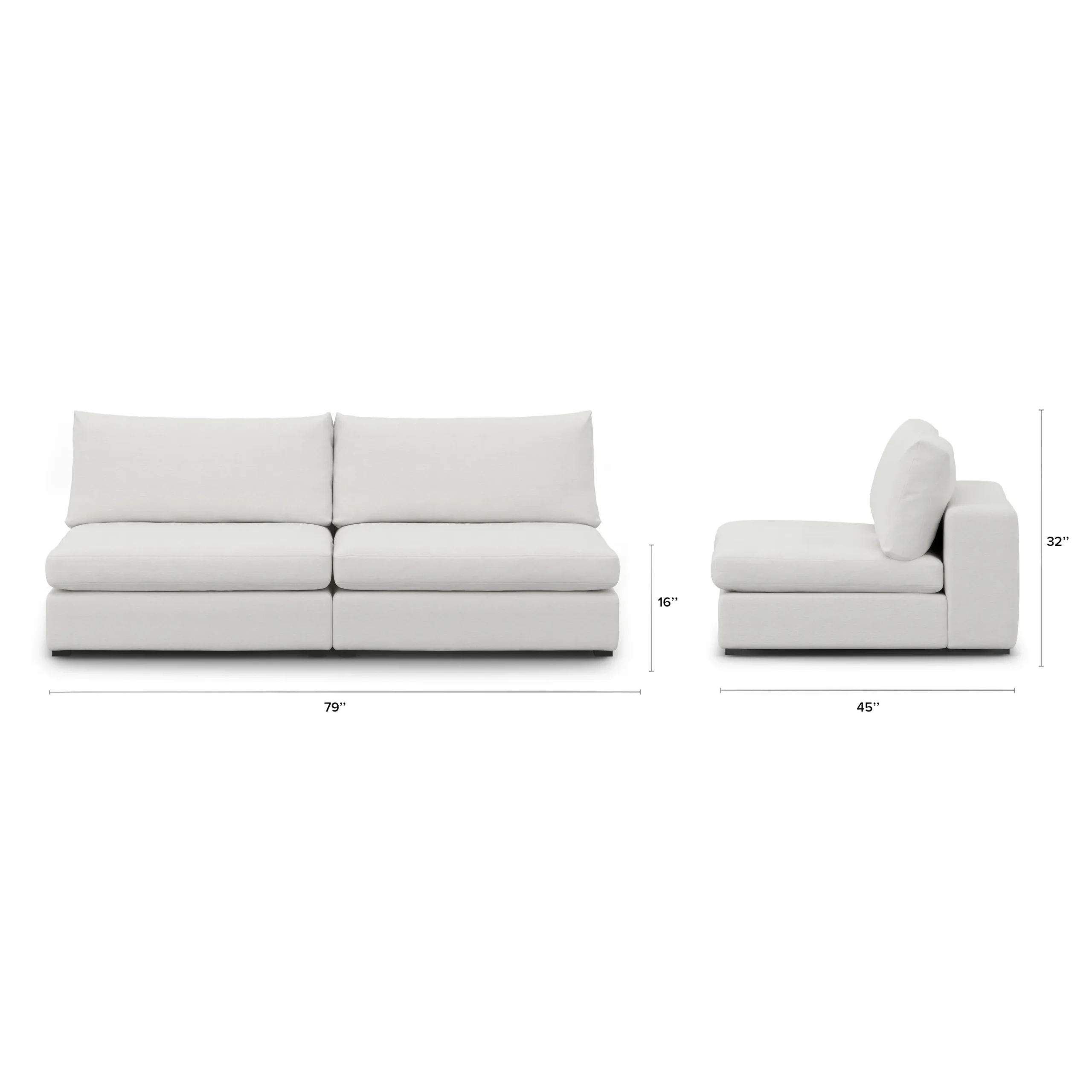 Beta 79_ Armless Modular Sofa - Quartz White - Image 2