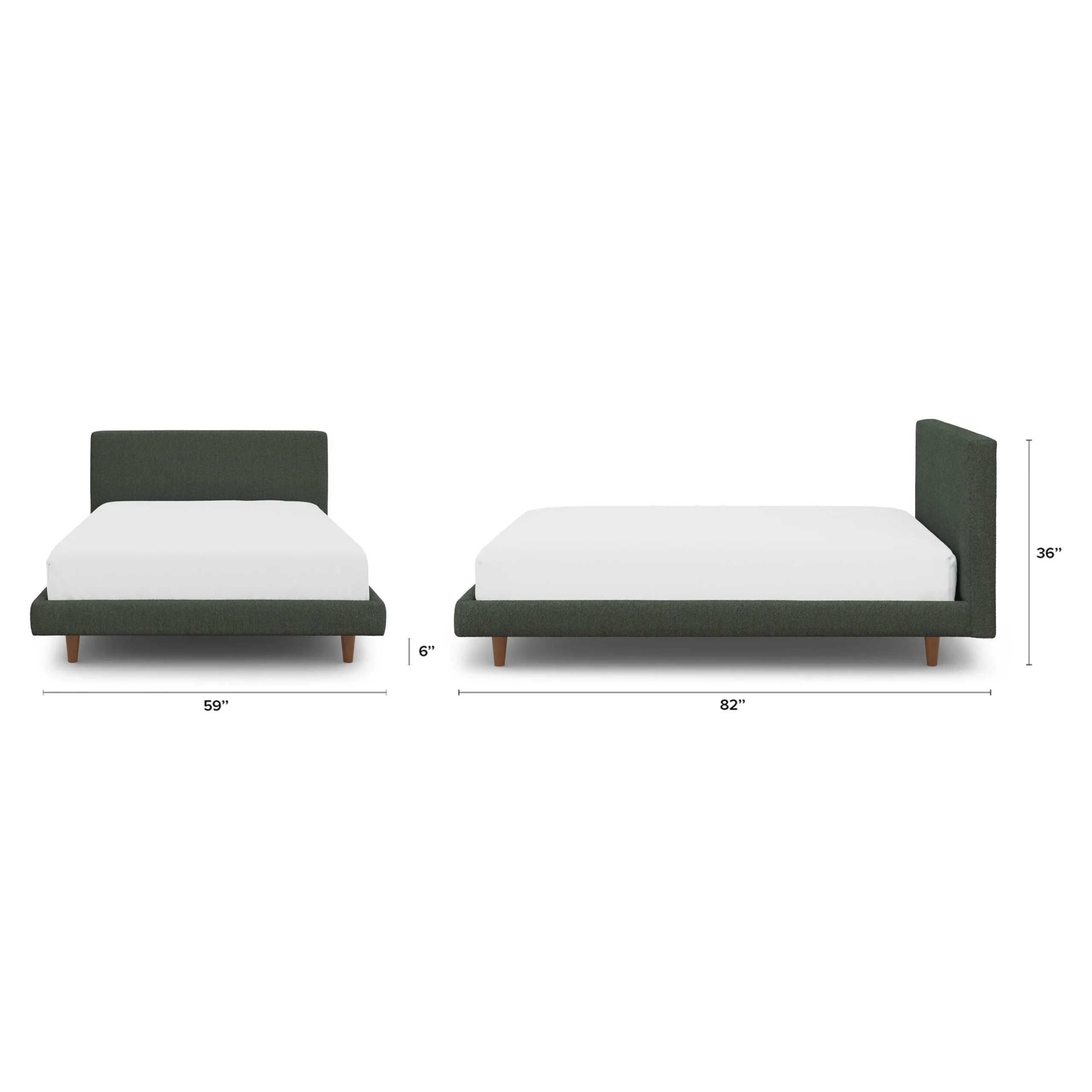 Tessu Full Low Profile Upholstered Bed - Green Wool Bouclé - Image 2
