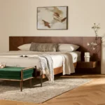 Nera California King Low Profile Bed with Nightstands Set - Walnut