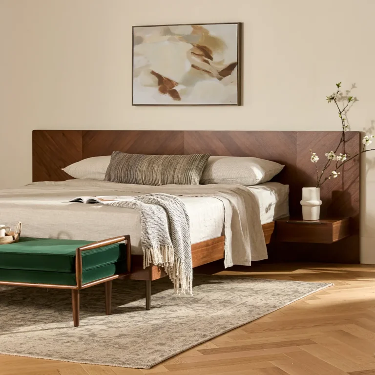 Nera California King Low Profile Bed with Nightstands Set - Walnut