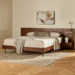 Nera California King Low Profile Bed with Nightstands Set - Walnut