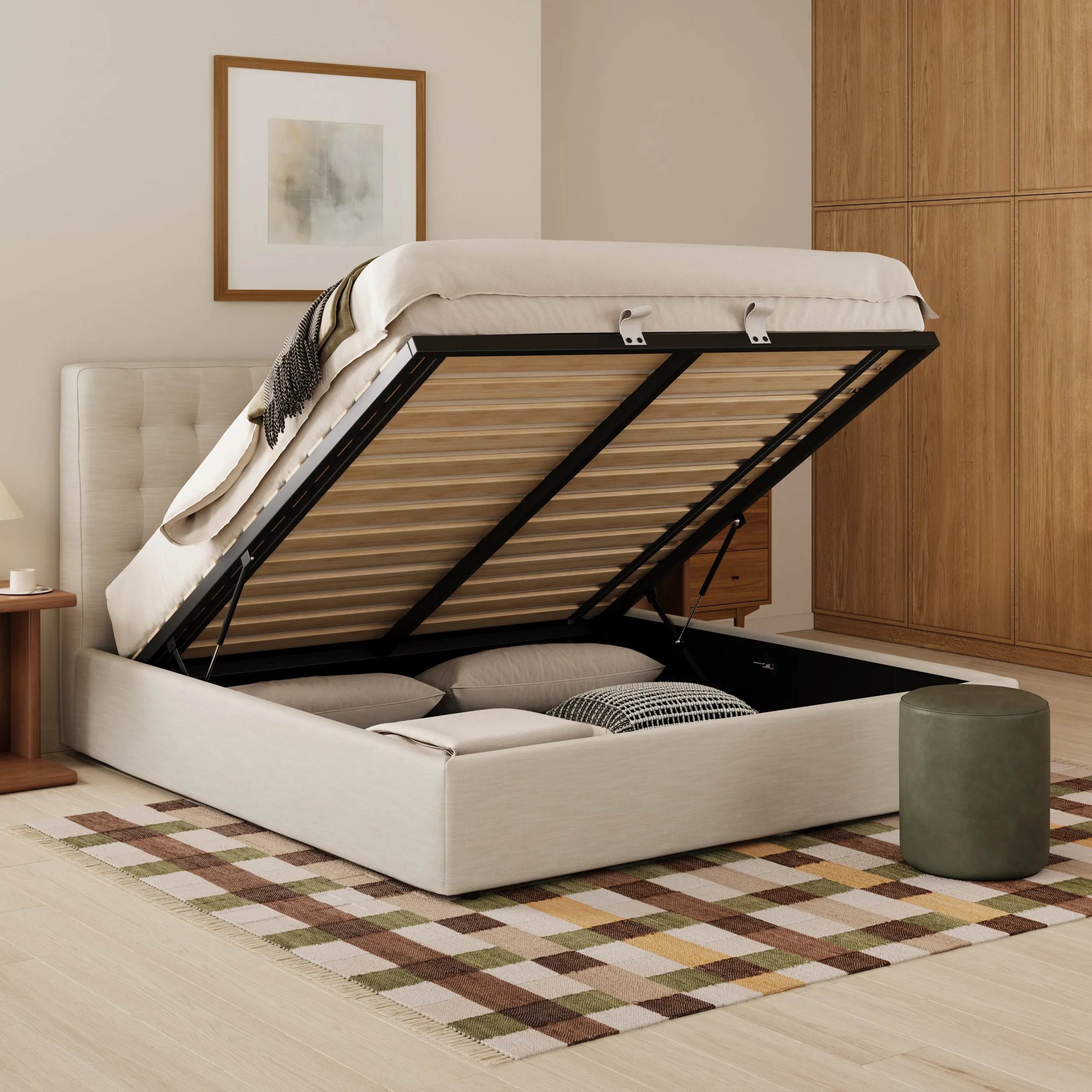 Sven King Tufted Storage Bed - Biscuit Cream - Image 2