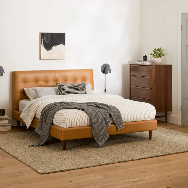Sven Queen Tufted Leather Bed - Charme Tan