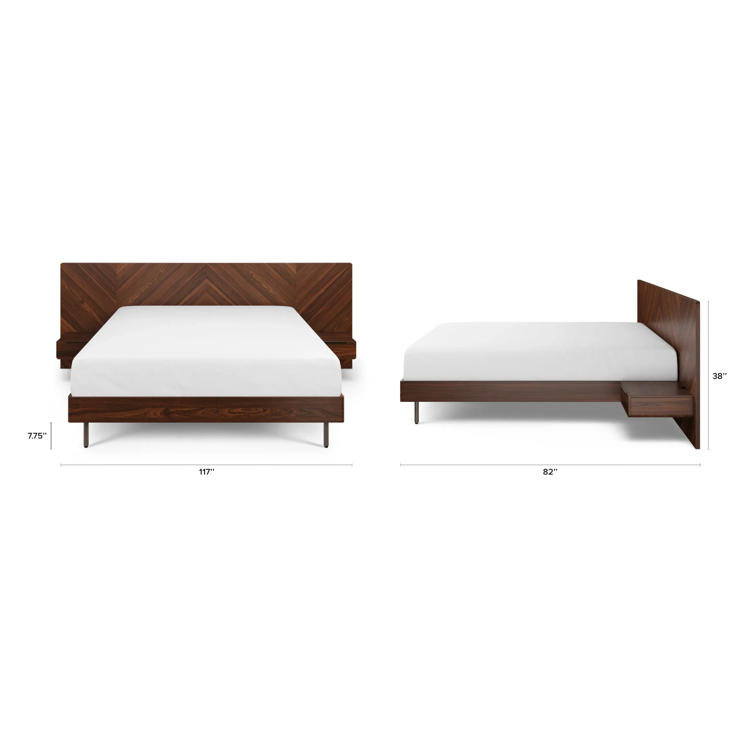 Nera King Low Profile Bed with Nightstands Set - Walnut - Image 2