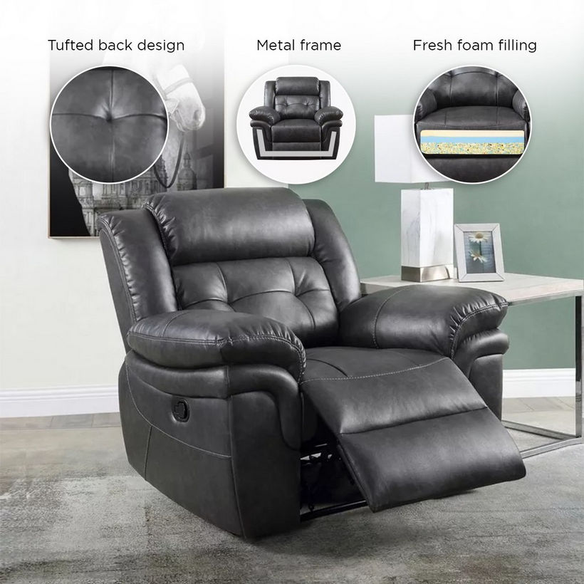 Bradley 1-Seater Leather-Look Fabric Recliner Sofa - Image 12