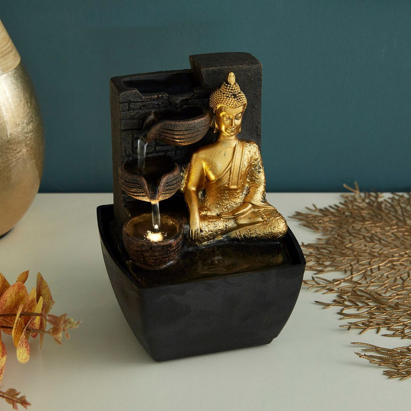 Mini Buddha Fountain with Yellow Light - 13x12x18 cm - Image 3