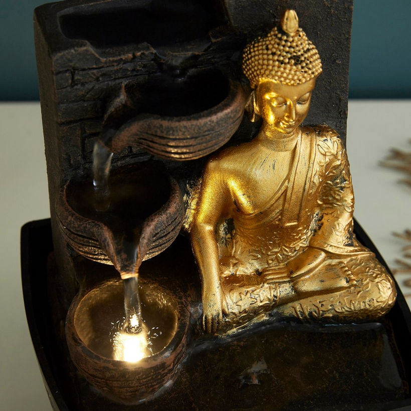Mini Buddha Fountain with Yellow Light - 13x12x18 cm - Image 4
