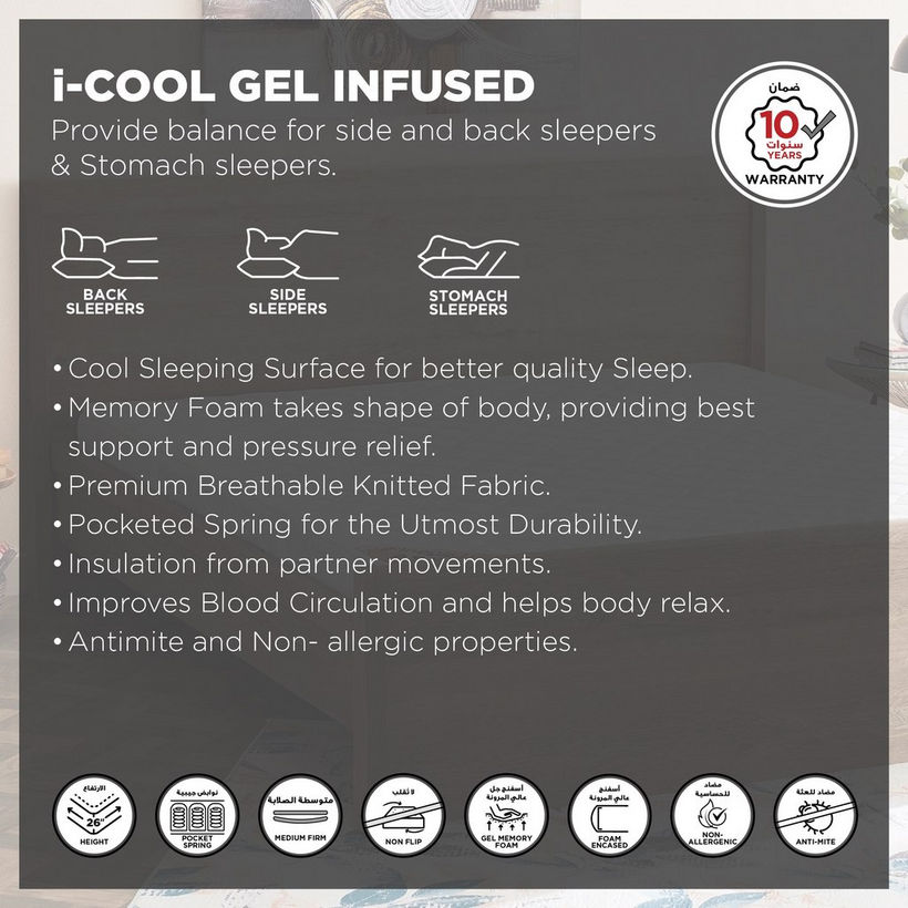 SleepLuxe iCool Gel infused Memory Foam Medium Firm Pocket Spring Single Mattress - 90x190x25 cm - Image 5